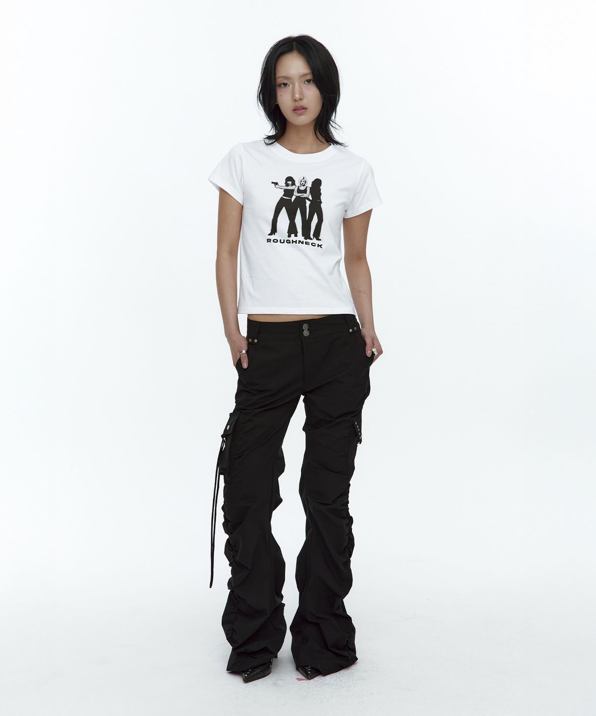 러프넥(ROUGHNECK) Shirring Cargo Pants Black