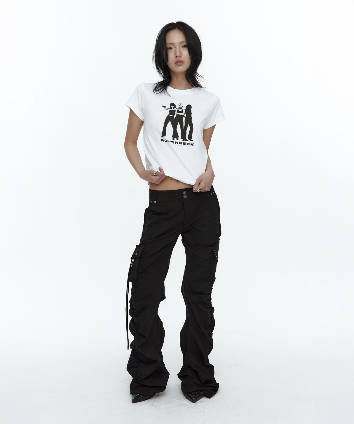 러프넥(ROUGHNECK) Shirring Cargo Pants Black
