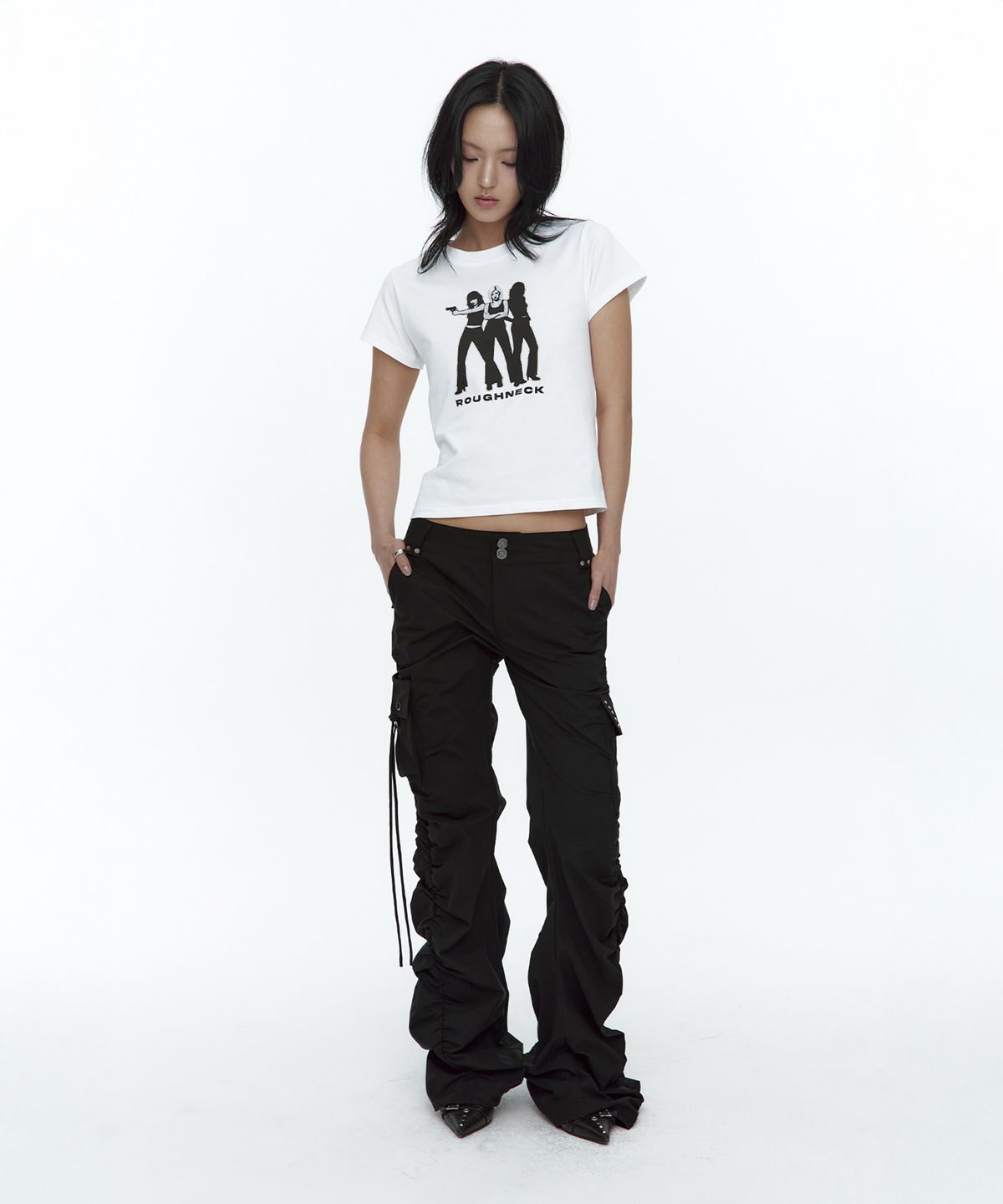 러프넥(ROUGHNECK) Shirring Cargo Pants Black