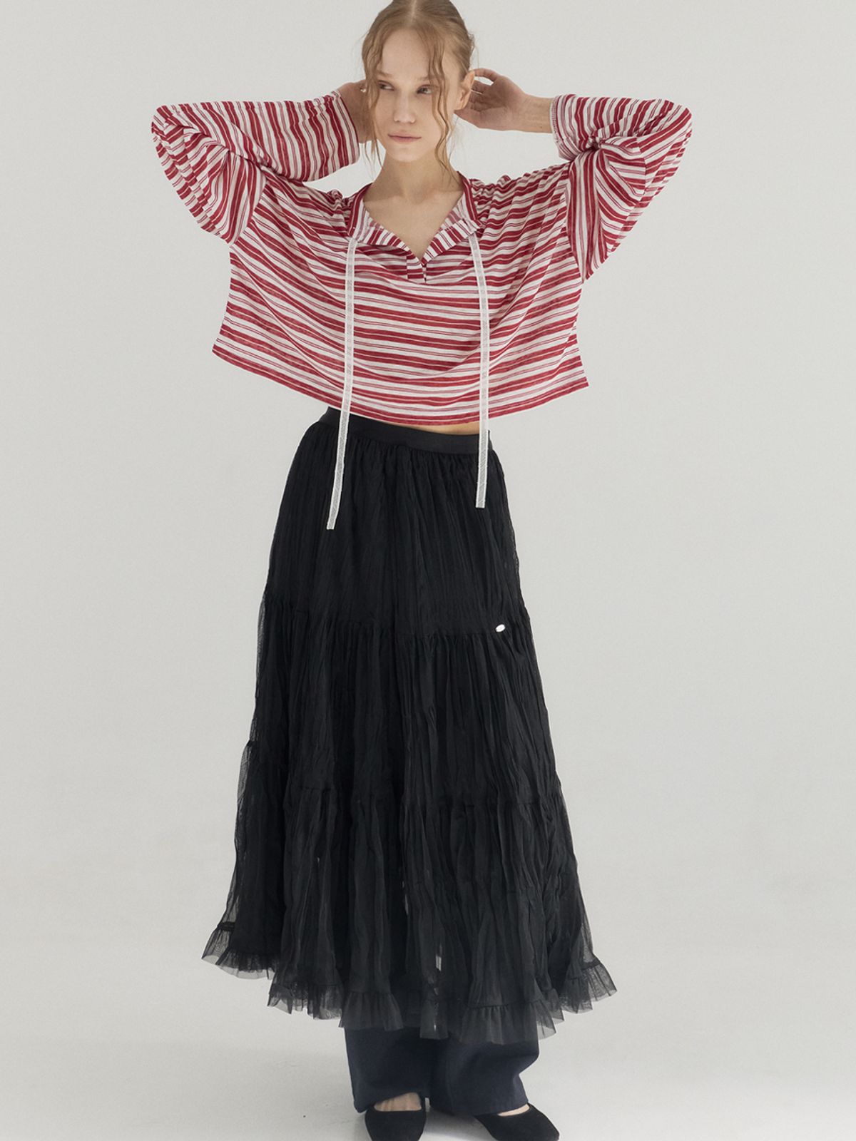 쏘리, 투 머치 러브(SORRY, TOO MUCH LOVE) Tiered Tulle Maxi Skirt_Black