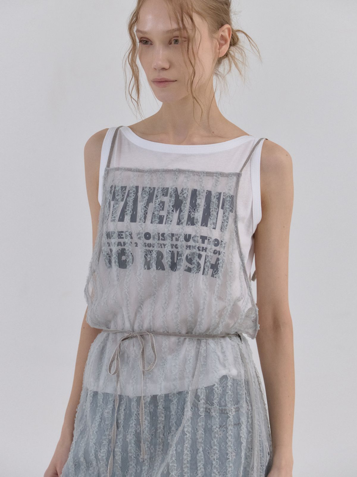 쏘리, 투 머치 러브(SORRY, TOO MUCH LOVE) Lace Vail Layered Dress_Gray