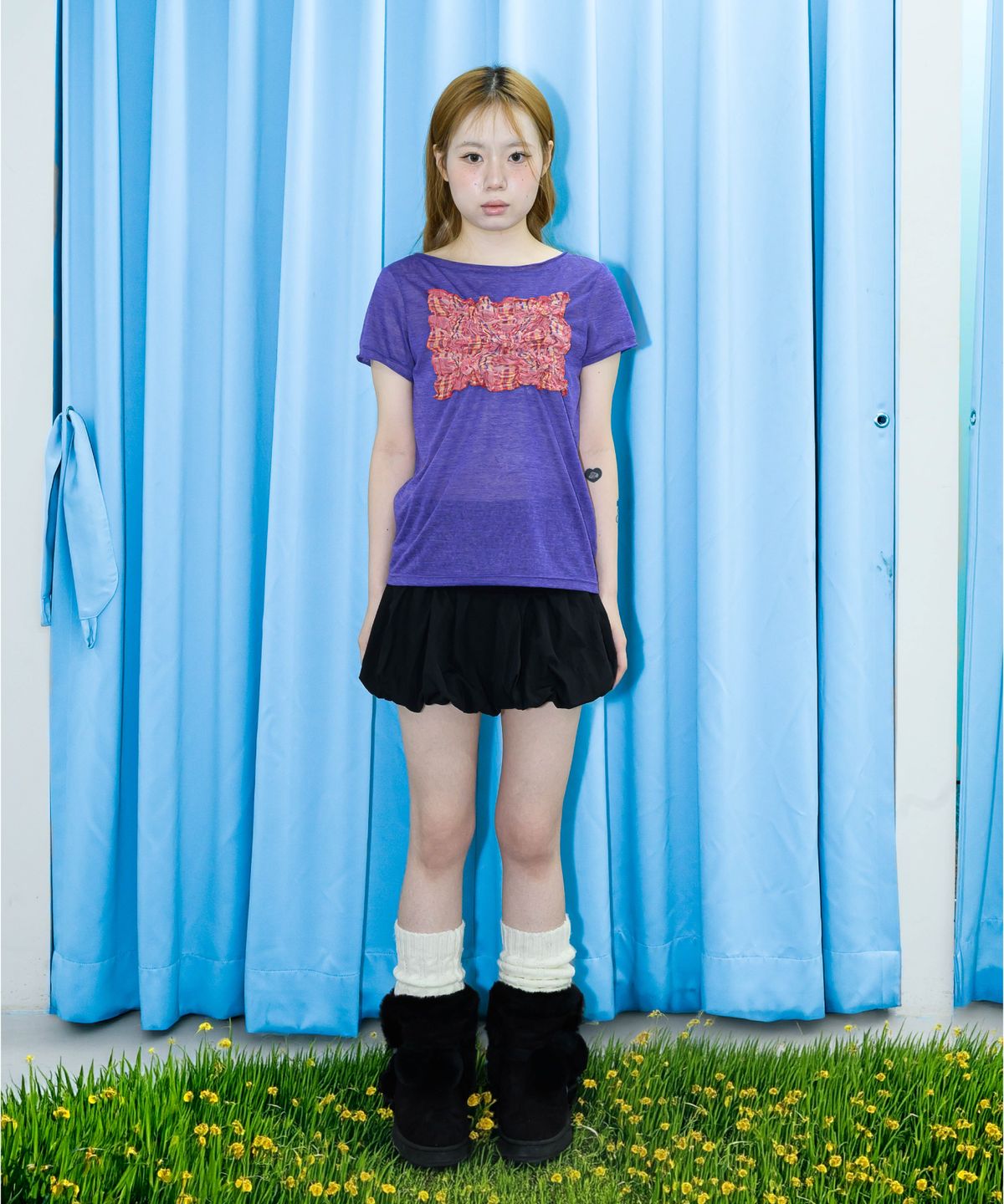 유얼쎄시(YOUR SASSY) Fairy Check Patch Tee (PURPLE)