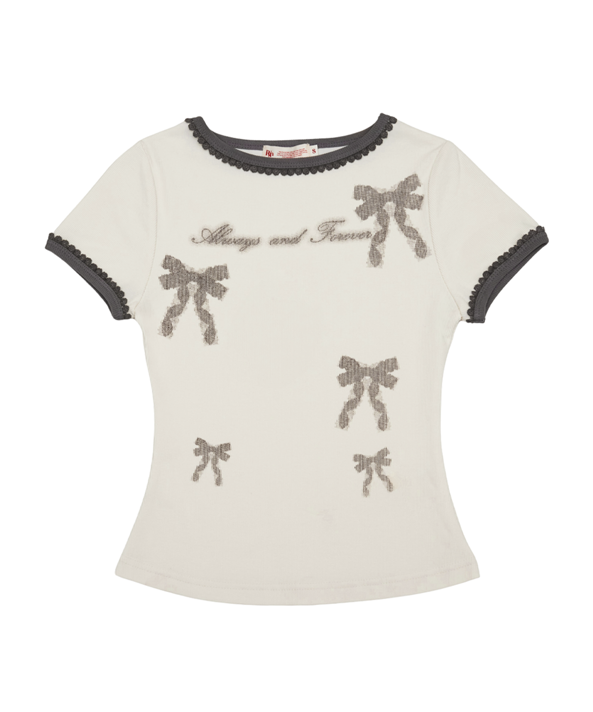 로긴 앤 로지(ROGIN N ROSIE) Ribbon Printed Slim Ringer T-shirt Ivory