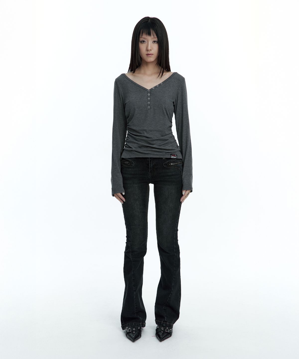 러프넥(ROUGHNECK) Bold Stich BootCut Denim Black