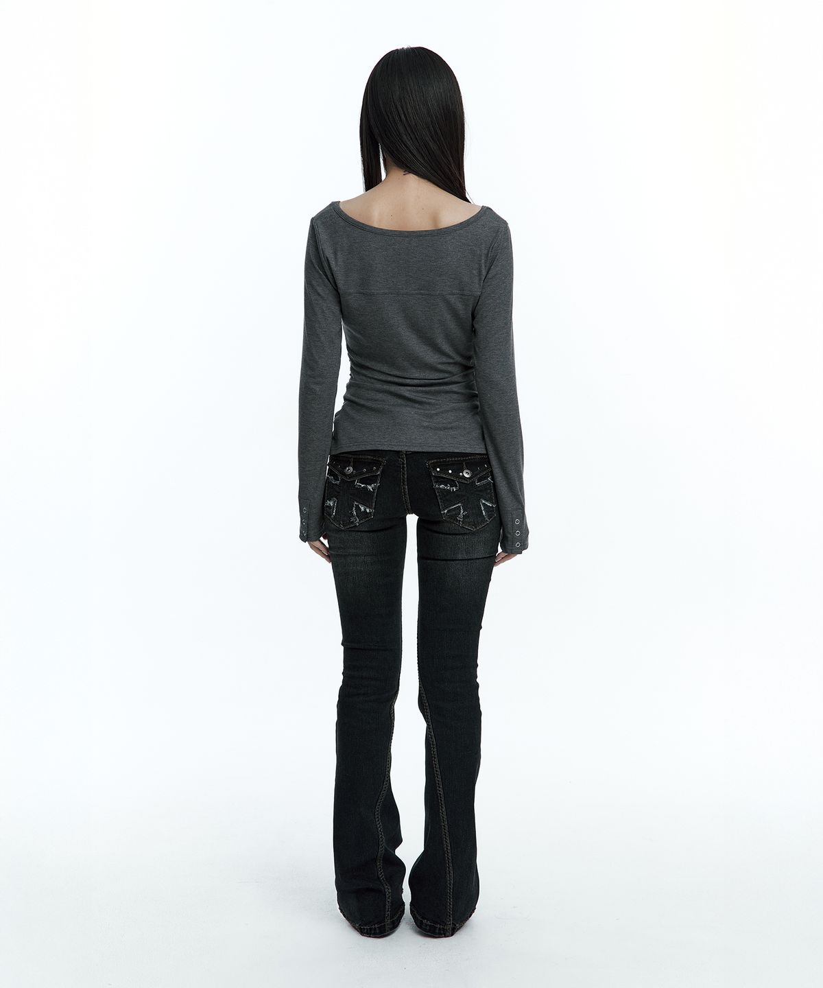 러프넥(ROUGHNECK) Bold Stich BootCut Denim Black