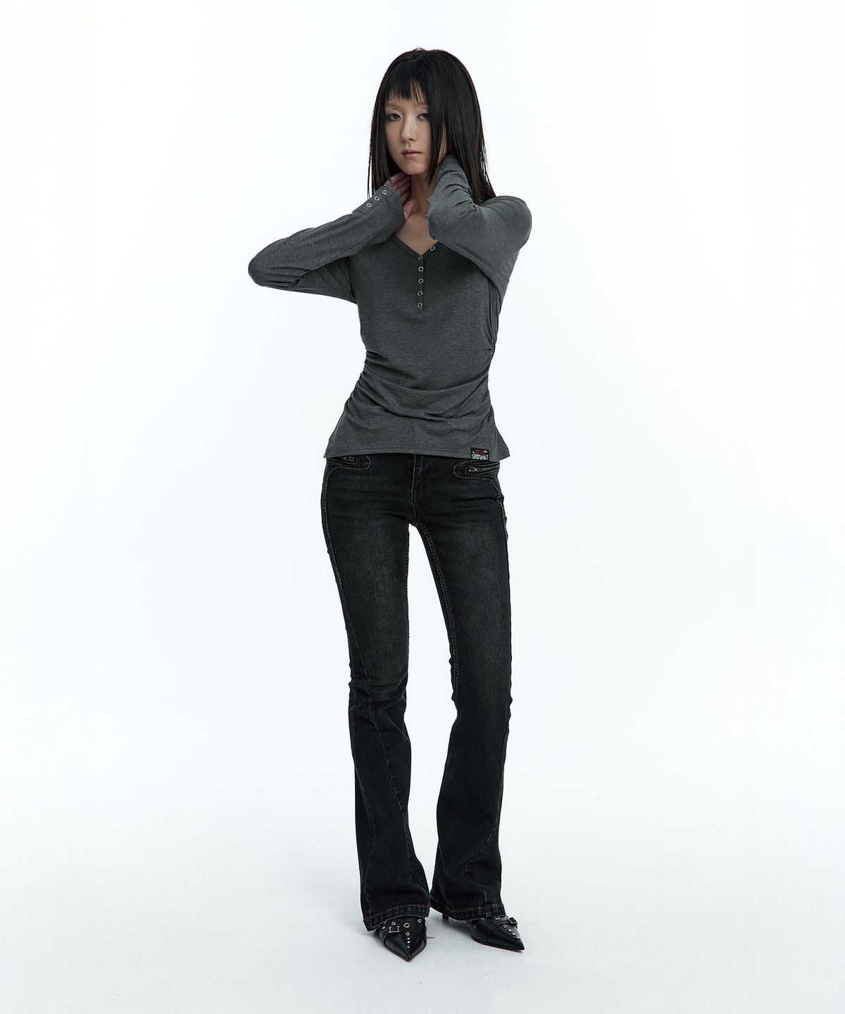 러프넥(ROUGHNECK) Bold Stich BootCut Denim Black