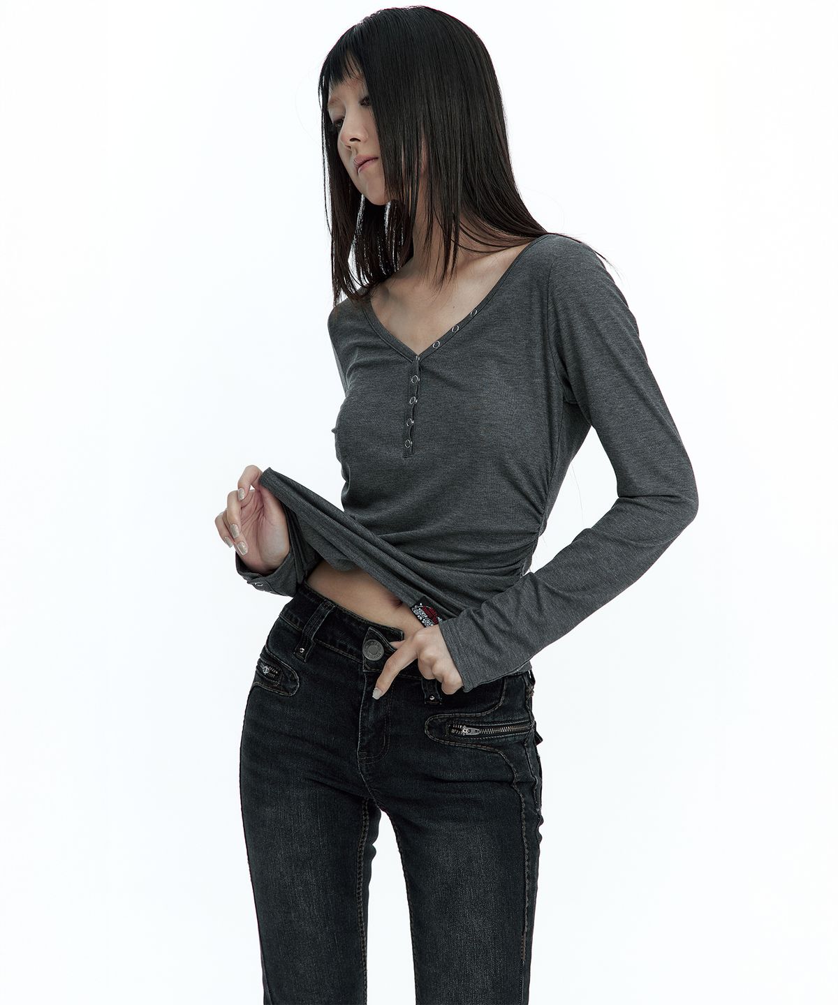 러프넥(ROUGHNECK) Bold Stich BootCut Denim Black