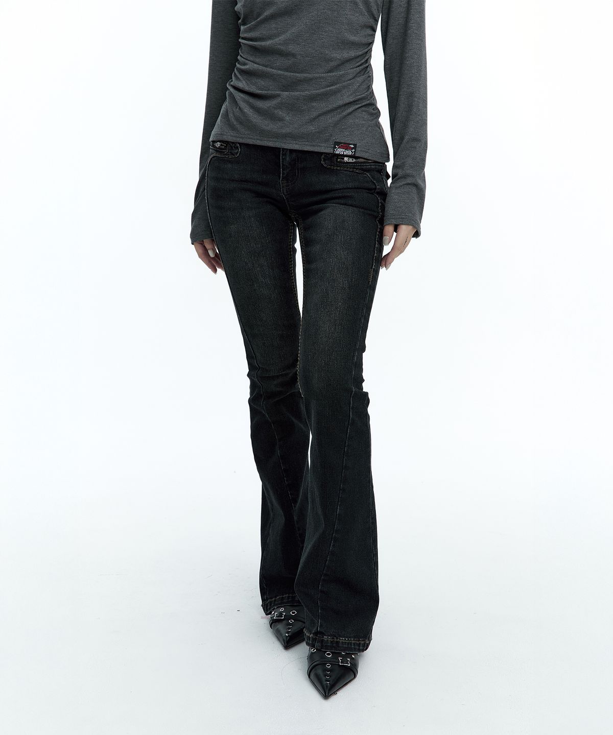 러프넥(ROUGHNECK) Bold Stich BootCut Denim Black