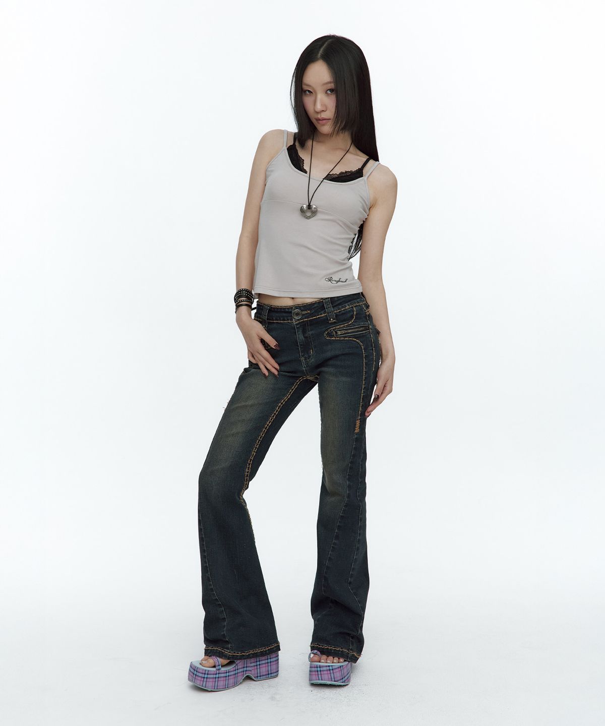 러프넥(ROUGHNECK) Bold Stich BootCut Denim Blue