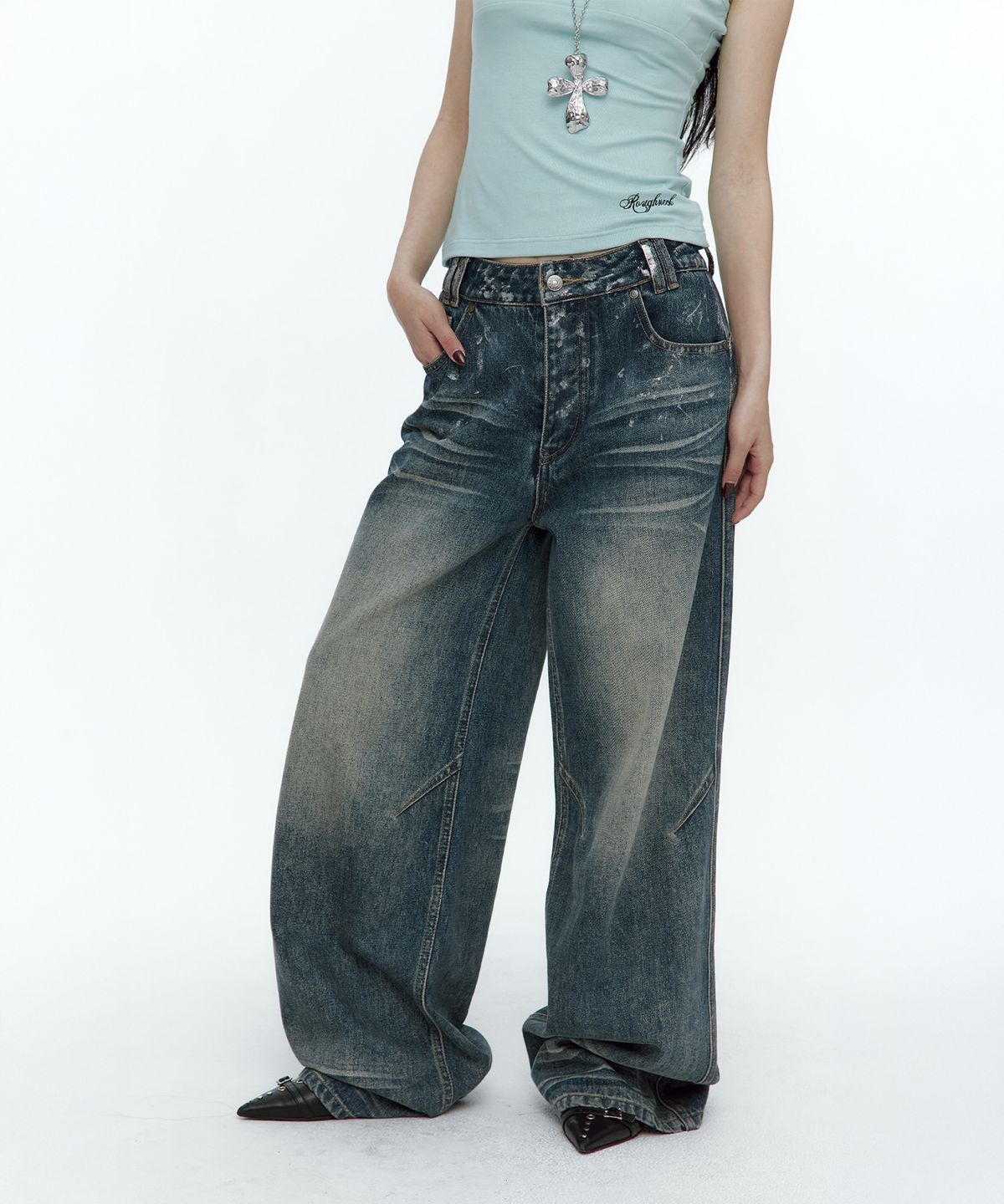 러프넥(ROUGHNECK) Silver Painting Denim