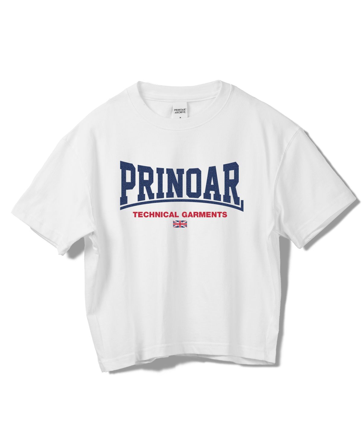 프리노어(PRINOAR) 보타이 로고01 세미 크롭 반팔 티셔츠 - 화이트