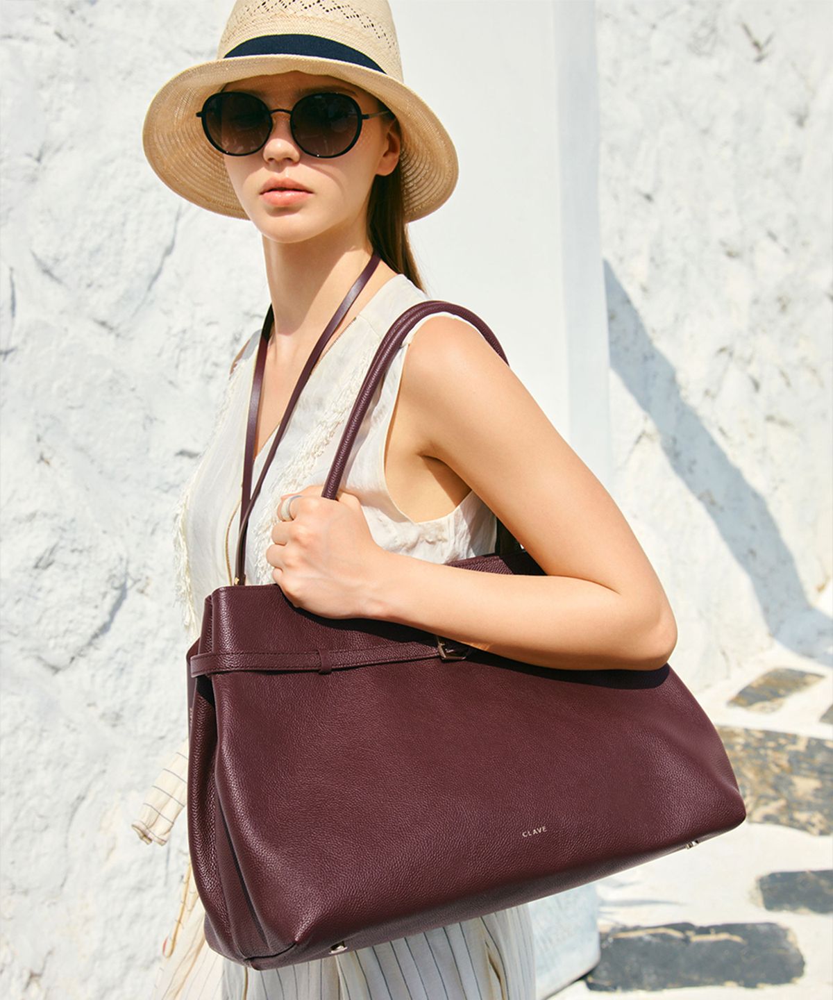 끌라베(CLAVE) 끌레어 버건디 토트백 (CLAIR Burgundy Tote Bag)