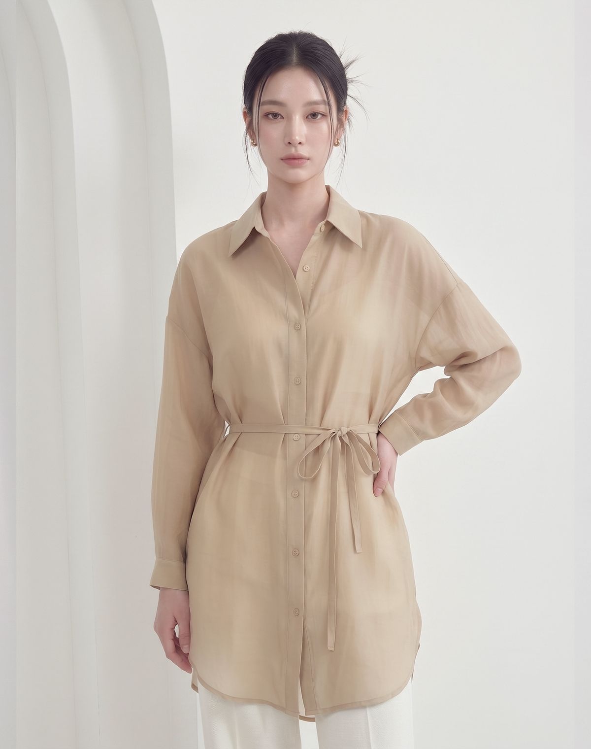 지에마르(GIEMAR) COLLAR HALF DRESS BEIGE 카라 하프 드레스 베이지