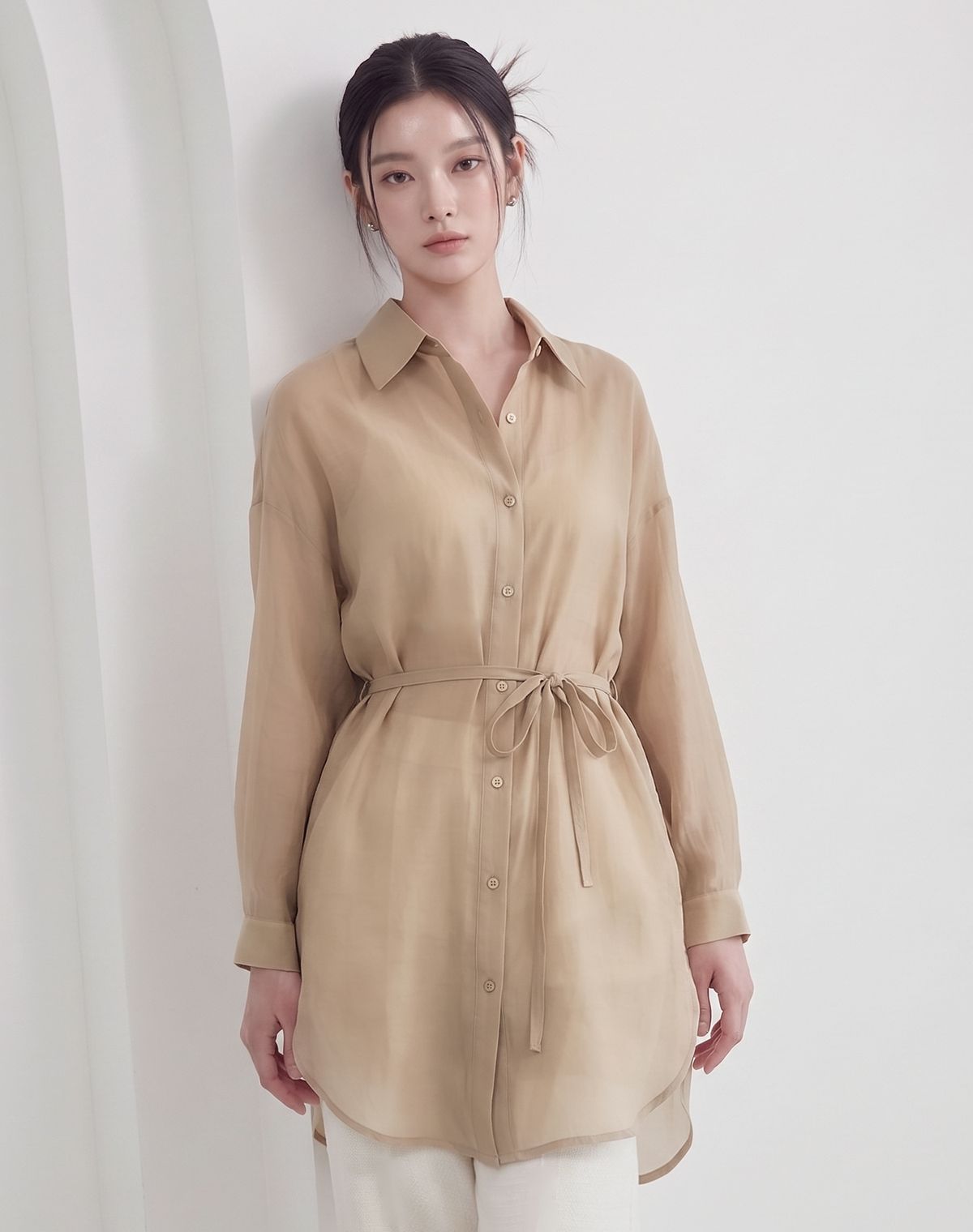 지에마르(GIEMAR) COLLAR HALF DRESS BEIGE 카라 하프 드레스 베이지