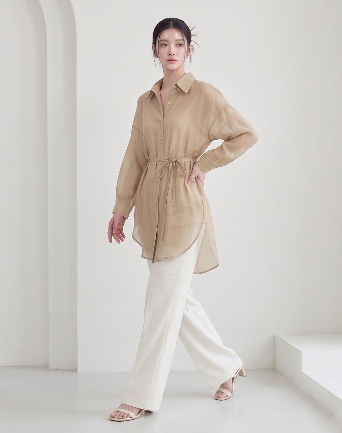 지에마르(GIEMAR) COLLAR HALF DRESS BEIGE 카라 하프 드레스 베이지