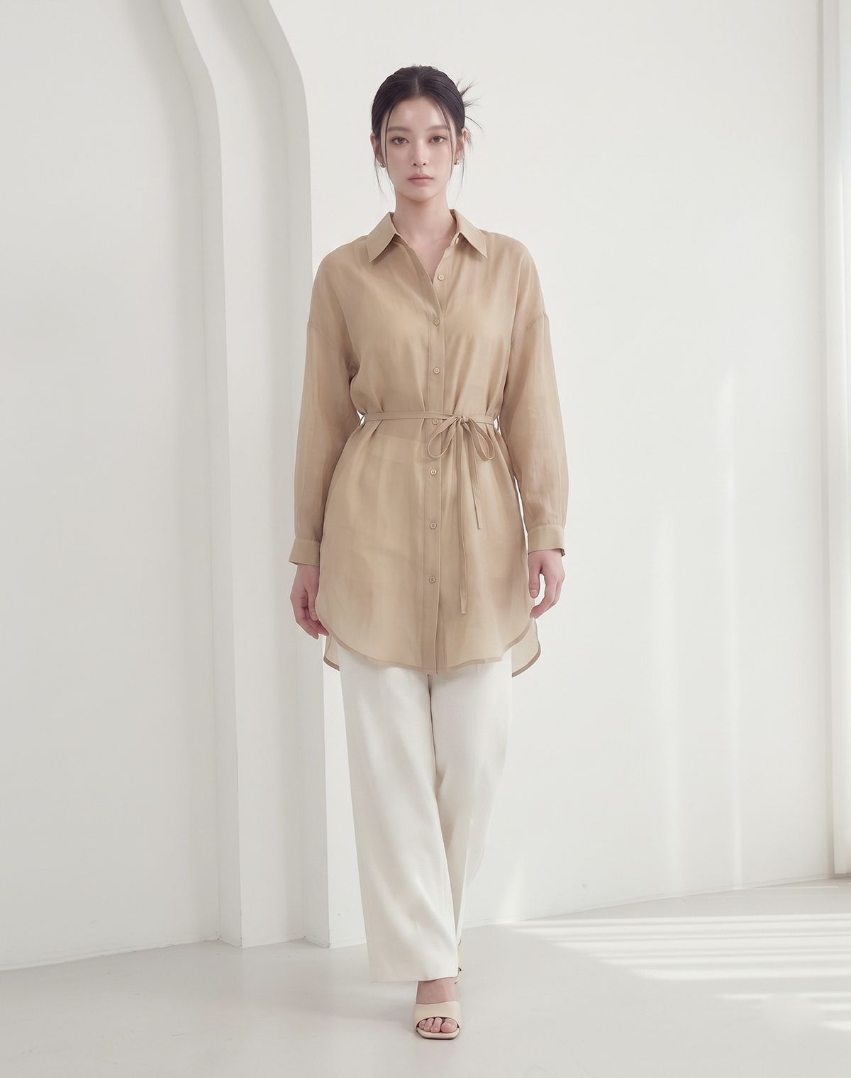 지에마르(GIEMAR) COLLAR HALF DRESS BEIGE 카라 하프 드레스 베이지