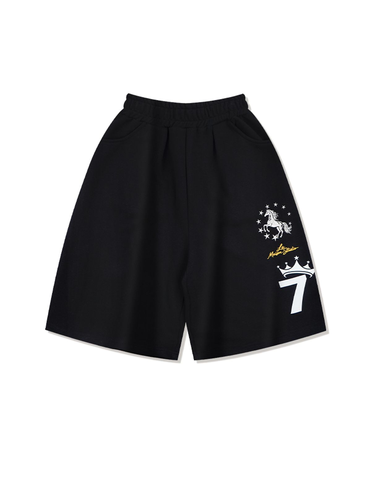 라 메종 스튜디오(LA MAISON STUDIO) STAR HORSE BERMUDA SHORTS BLACK(FCG2PT817M)