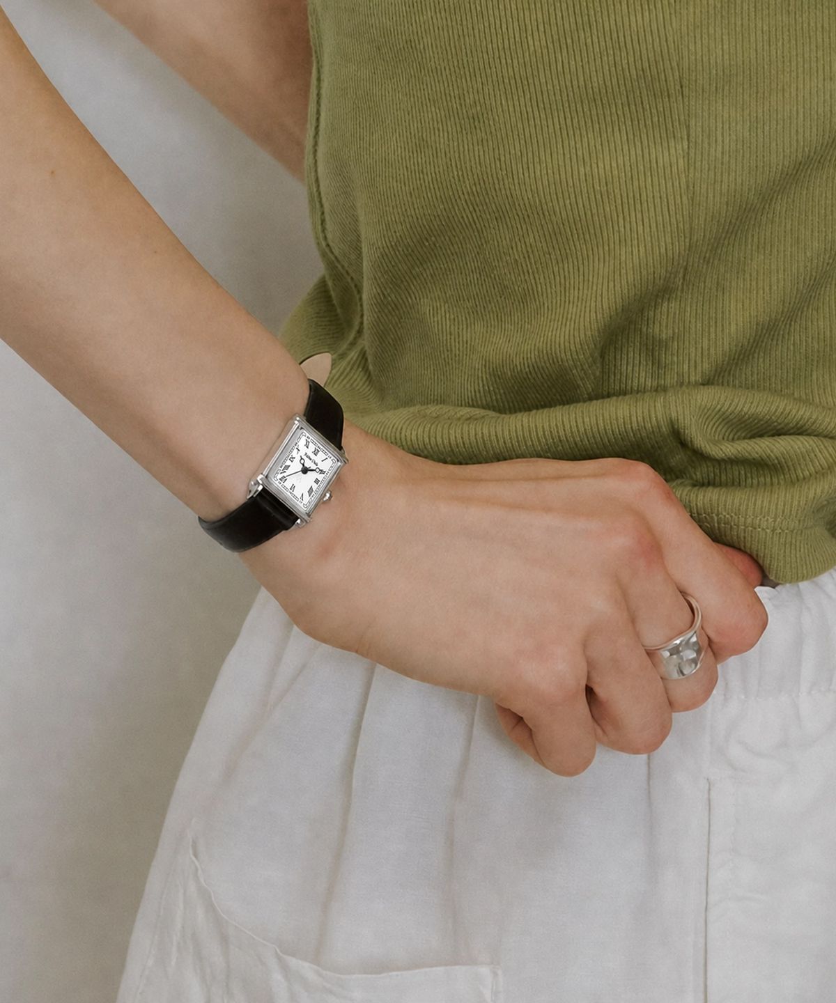 밀튼 스텔리(MILTON STELLE) Square Leather Watch MS-155S