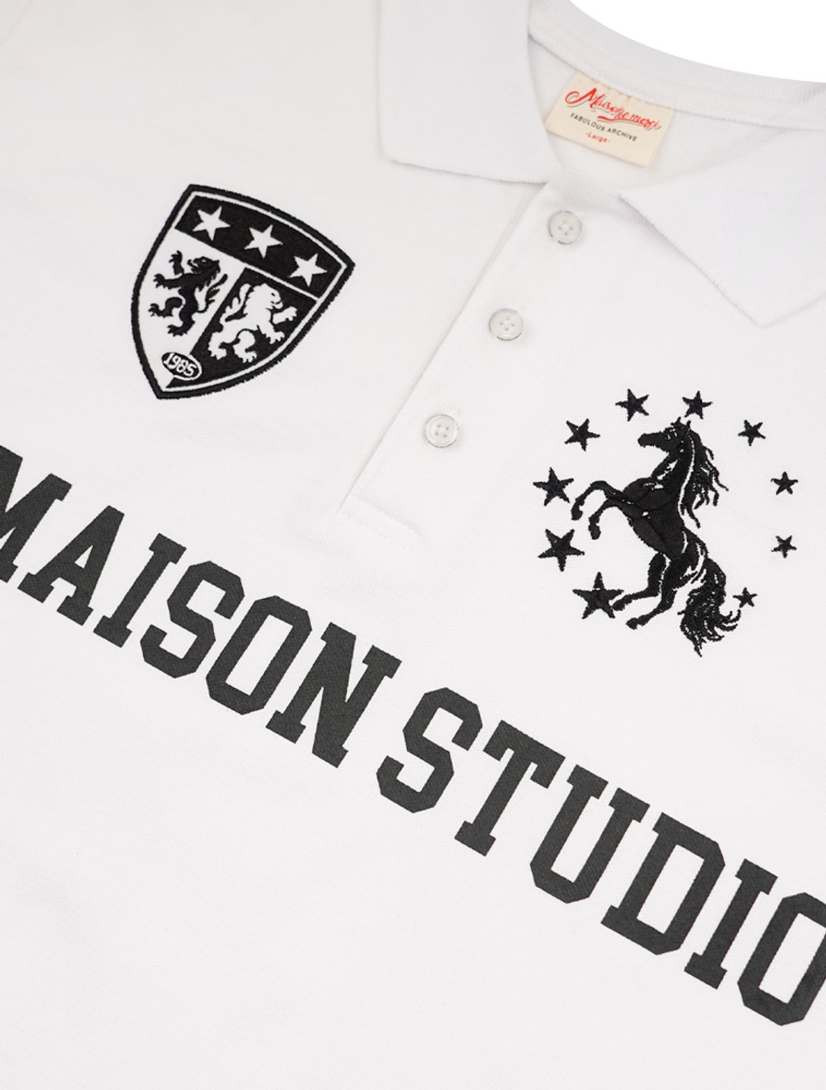 라 메종 스튜디오(LA MAISON STUDIO) 스타홀스 폴로 크롭 반팔 티셔츠 화이트(FCG2TS818M)