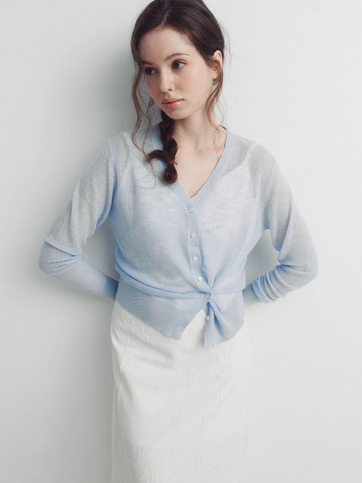 셉템버투웨니(SEPTEMBER TWENTIETH) 시스루 투웨이 가디건 (Mocha Blue)