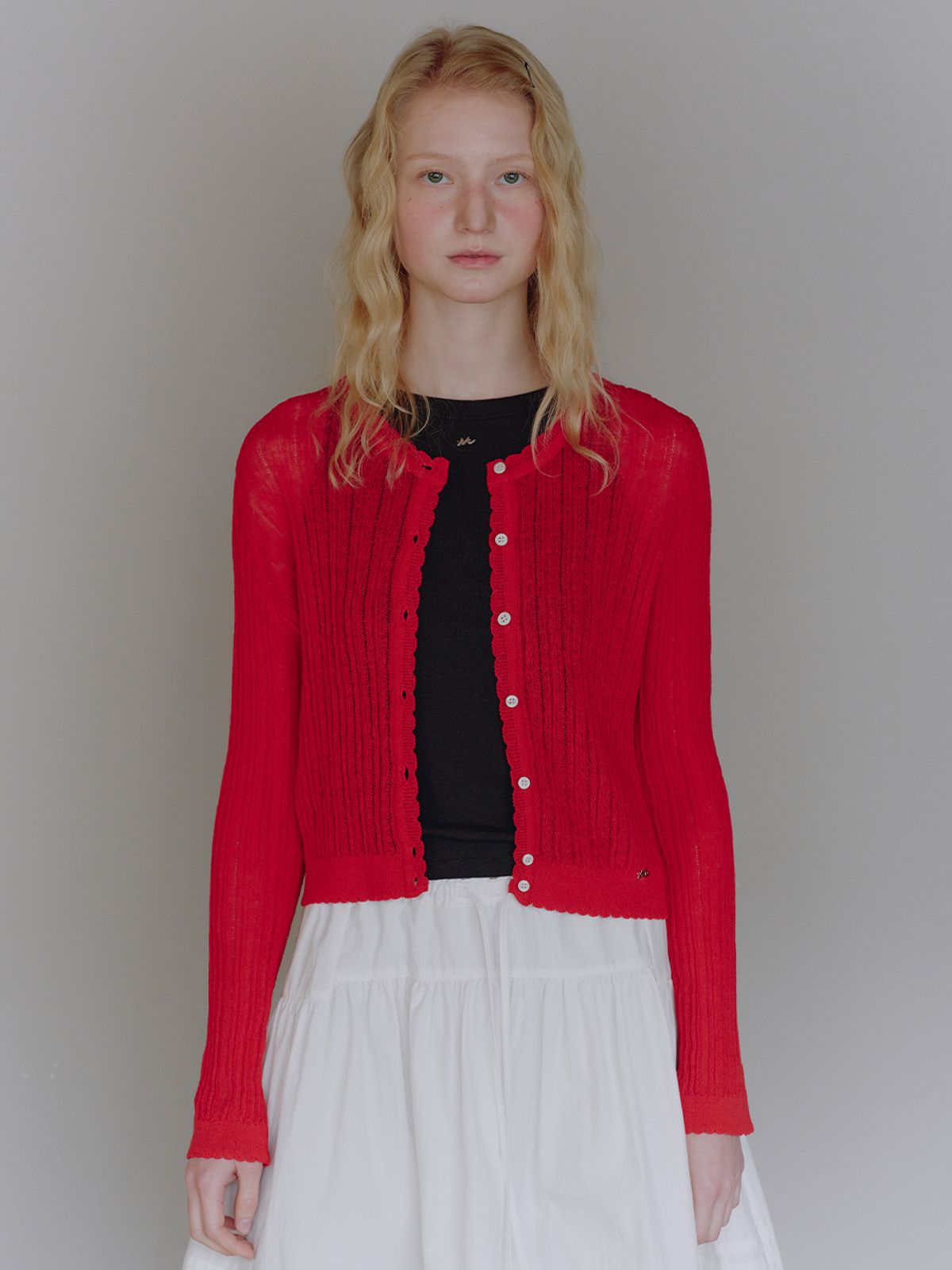 뮈뮈에르(MUEMUER) Scalloped Slim Cardigan MU2634CD304M