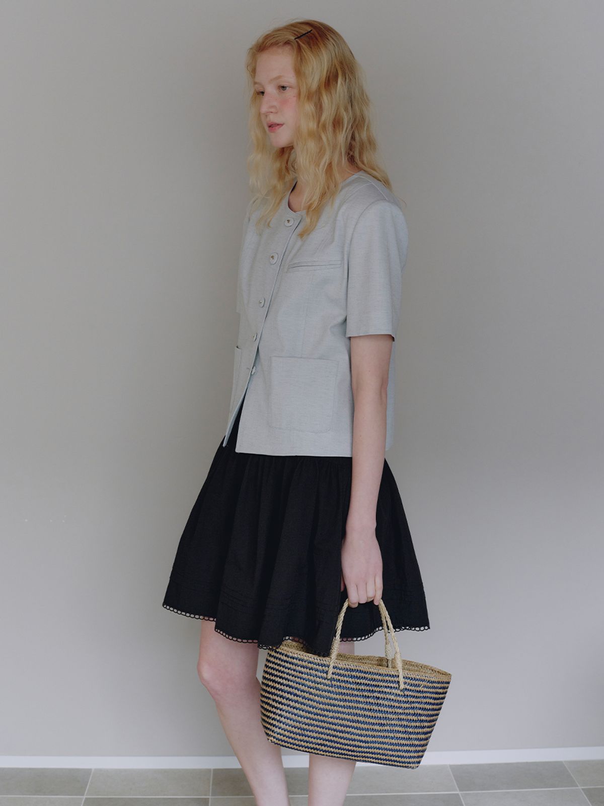 뮈뮈에르(MUEMUER) Classic No-Collar Jacket MU2634JK304M