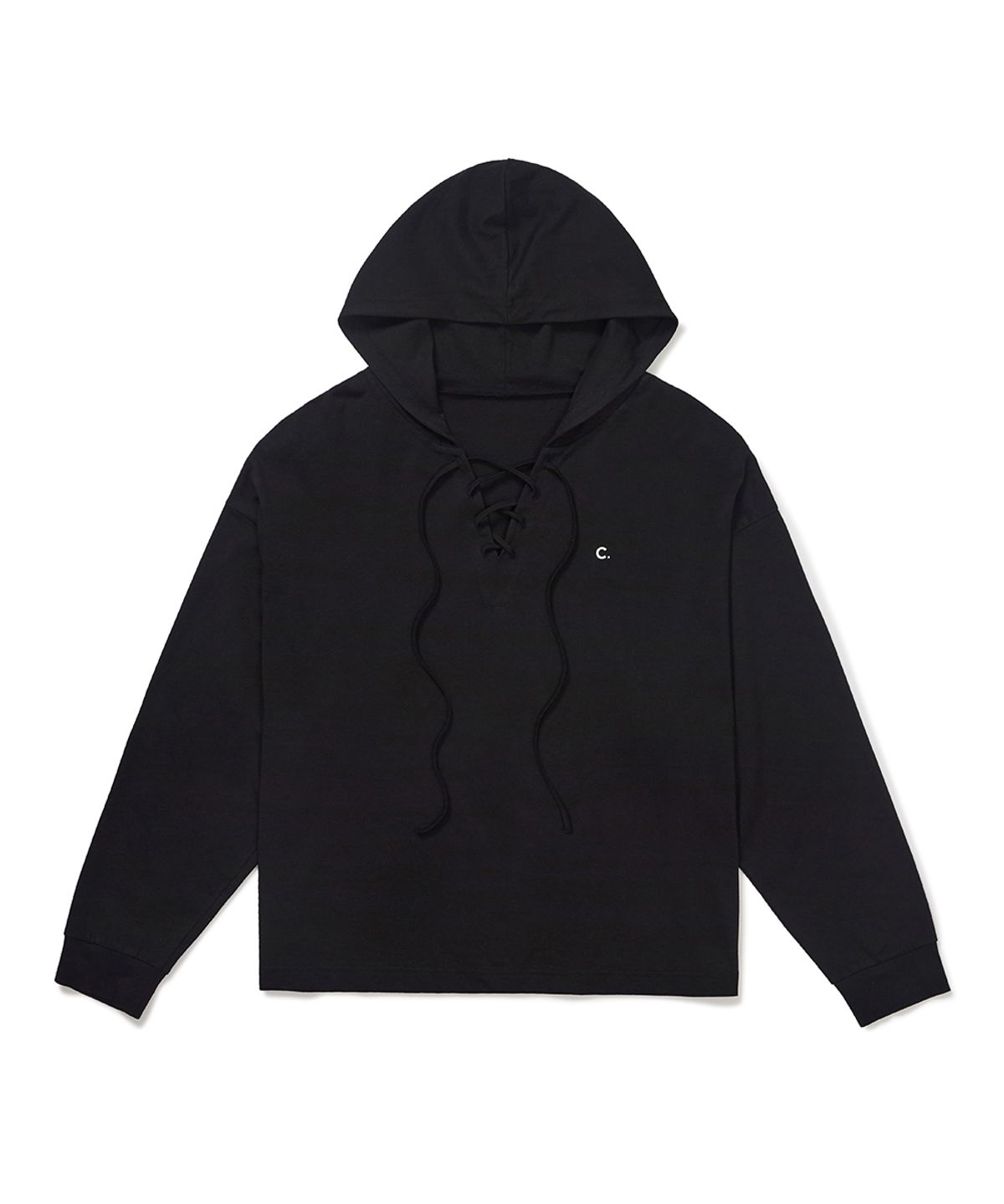 클로브(CLOVE) [26SM clove] Deep V Lace-Up Cotton Top (Black)