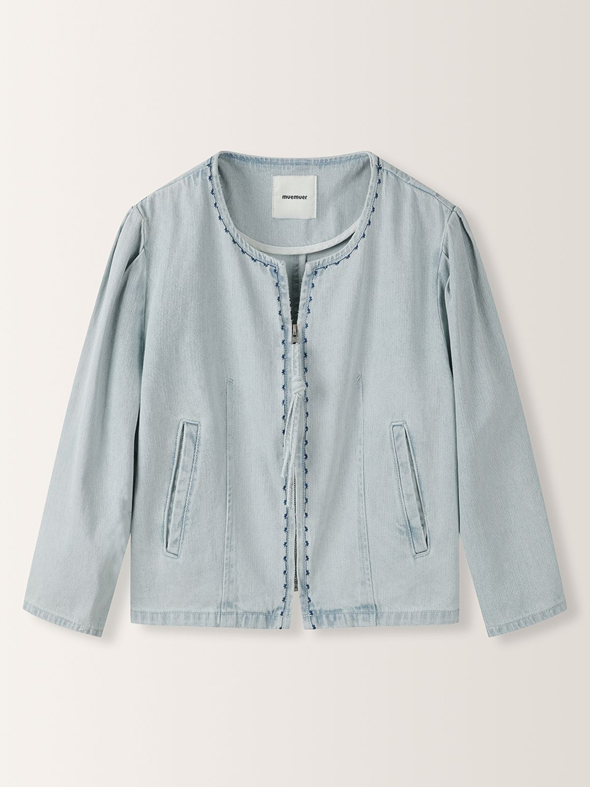 뮈뮈에르(MUEMUER) Volume Sleeve Embroidered Denim Jacket MU2634JK307M