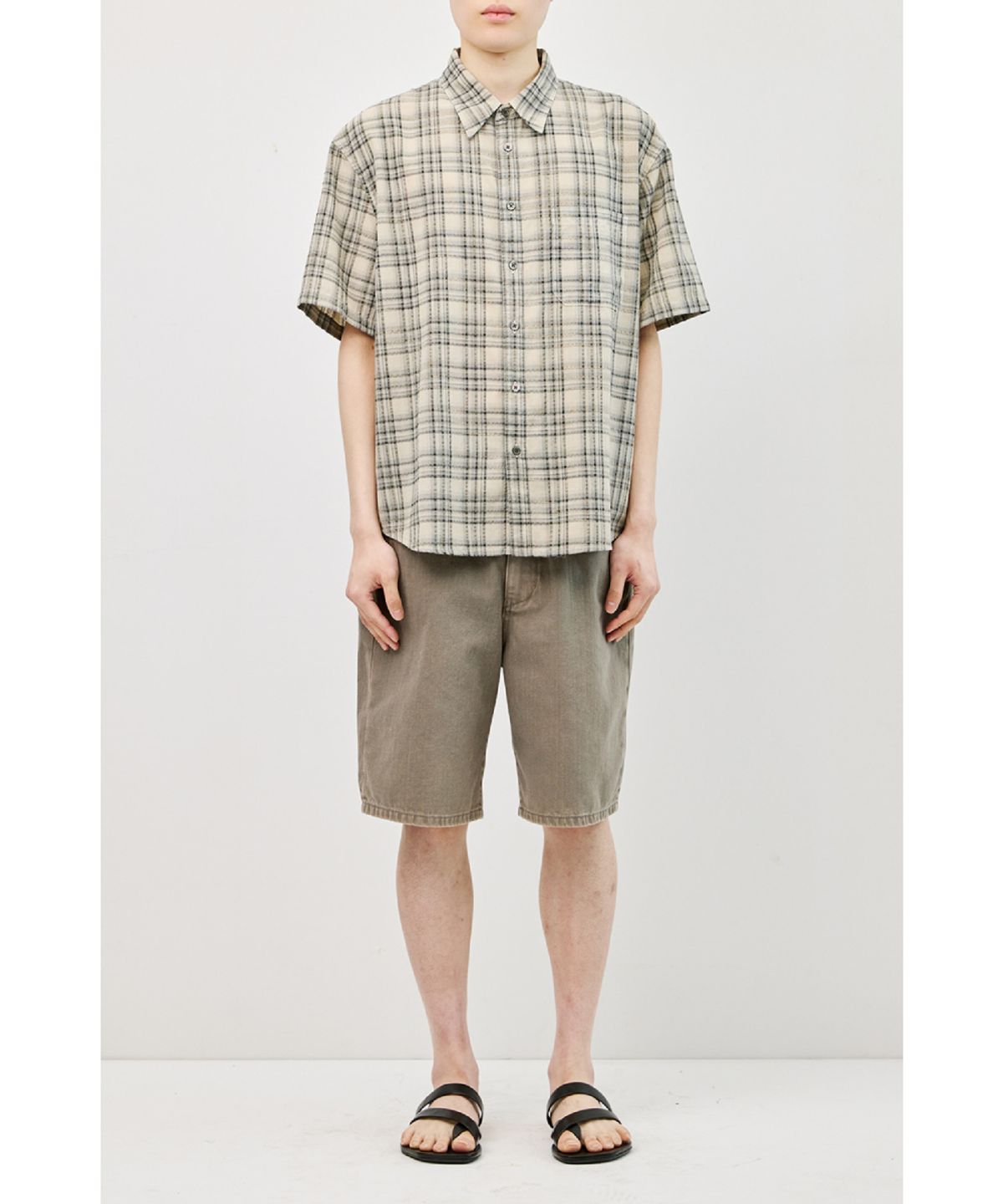 해칭룸(HATCHINGROOM) Arrow Shirt Over Dyed Check Butter