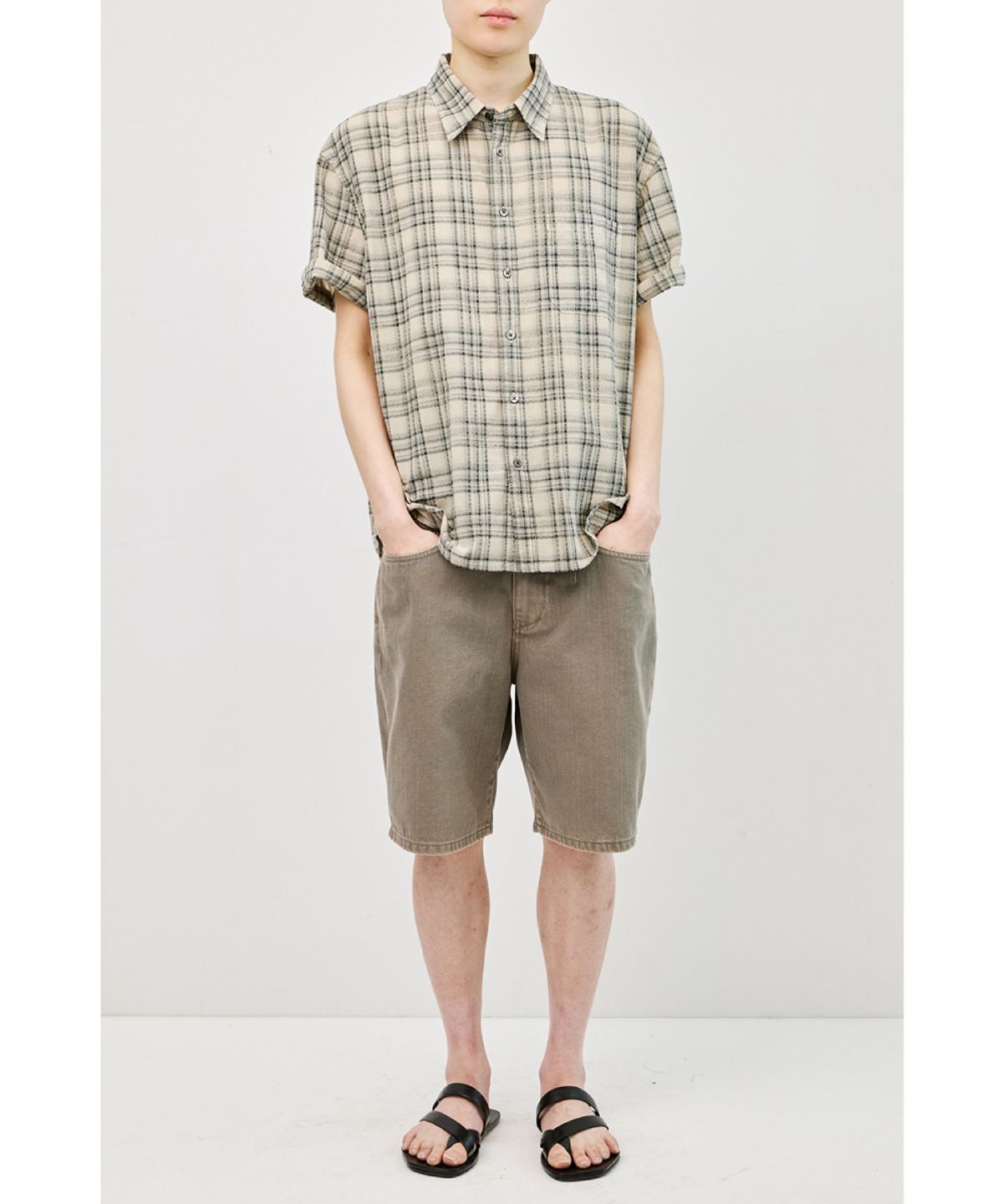 해칭룸(HATCHINGROOM) Arrow Shirt Over Dyed Check Butter