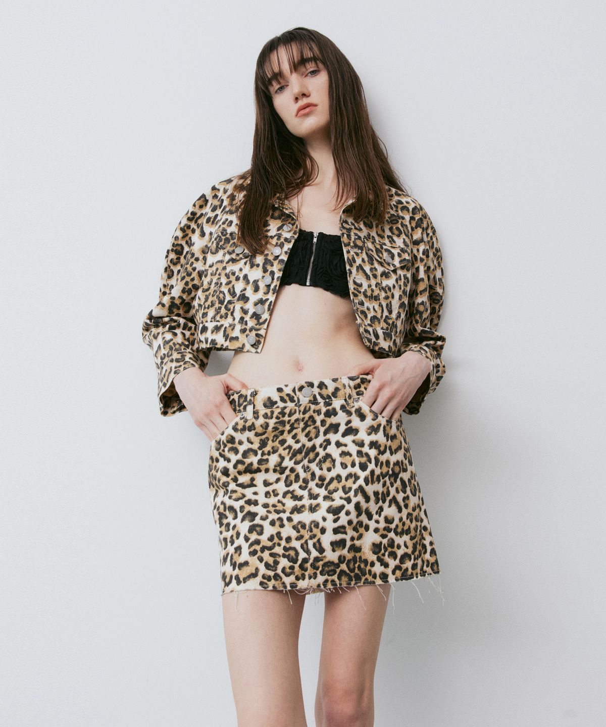 베데르미(VEDERMI) leopard denim mini sk