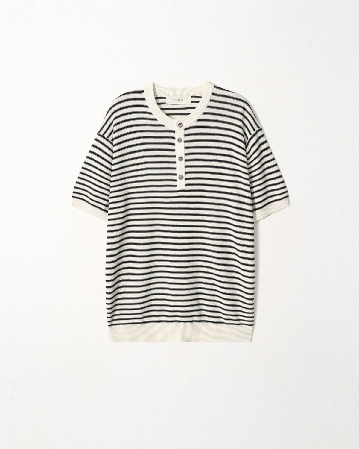 이지오(EZIO) Linen Stripe Henley Knit_Ivory