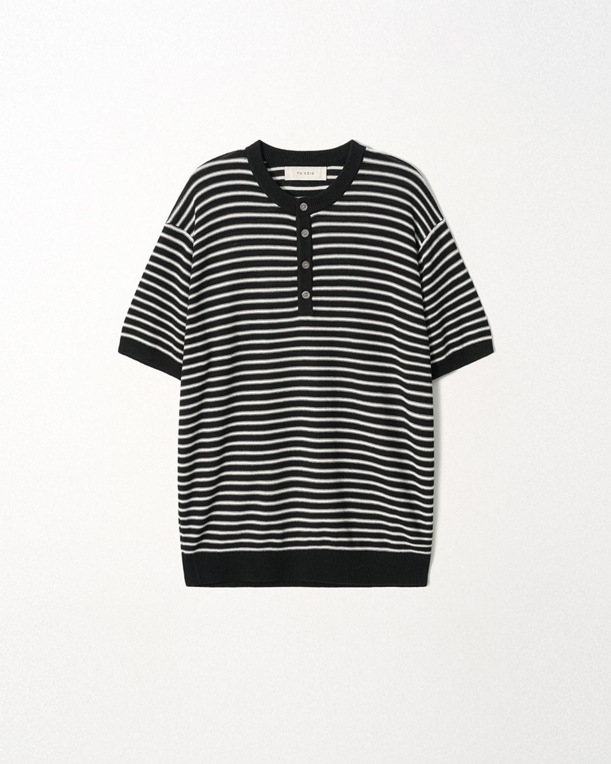 이지오(EZIO) Linen Stripe Henley Knit_Black