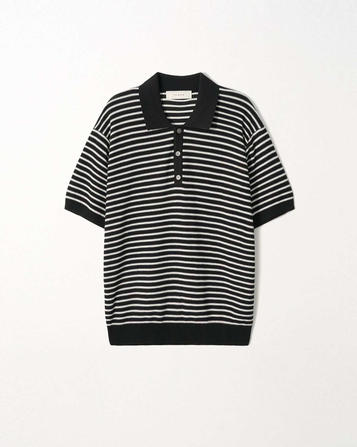 이지오(EZIO) Linen Stripe Polo Knit_Black