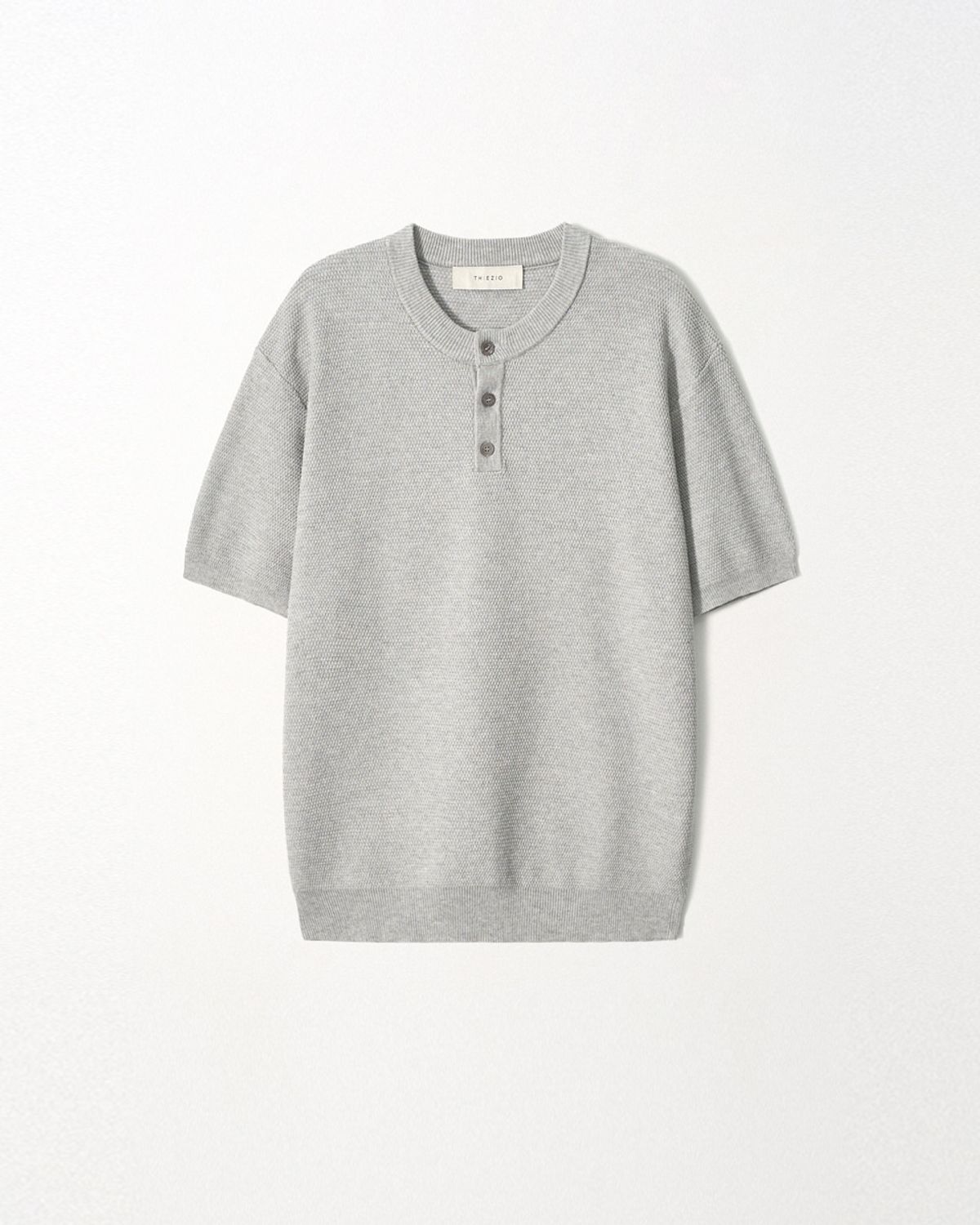 이지오(EZIO) Textured Linen Henley Knit_Melange Grey