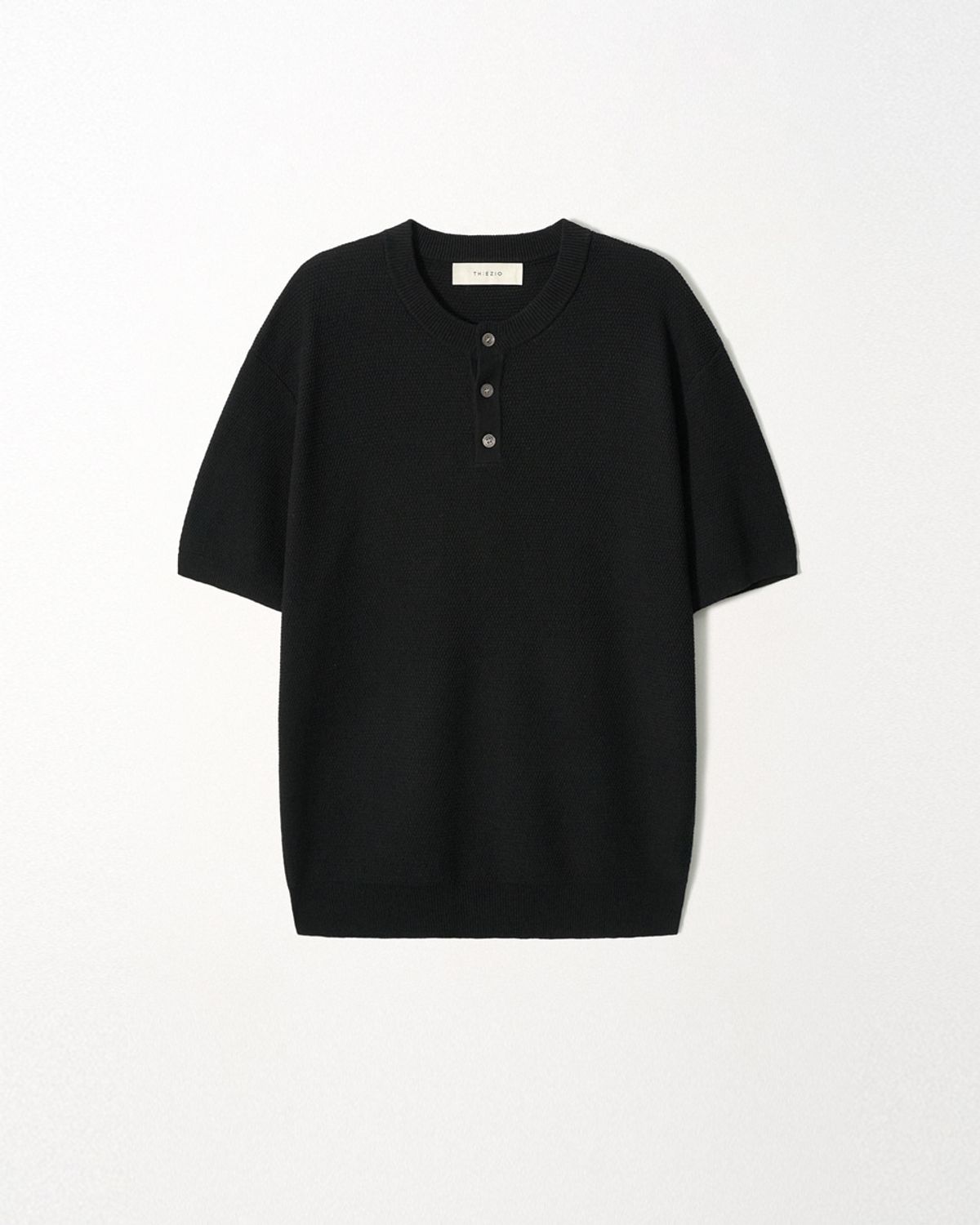 이지오(EZIO) Textured Linen Henley Knit_Black