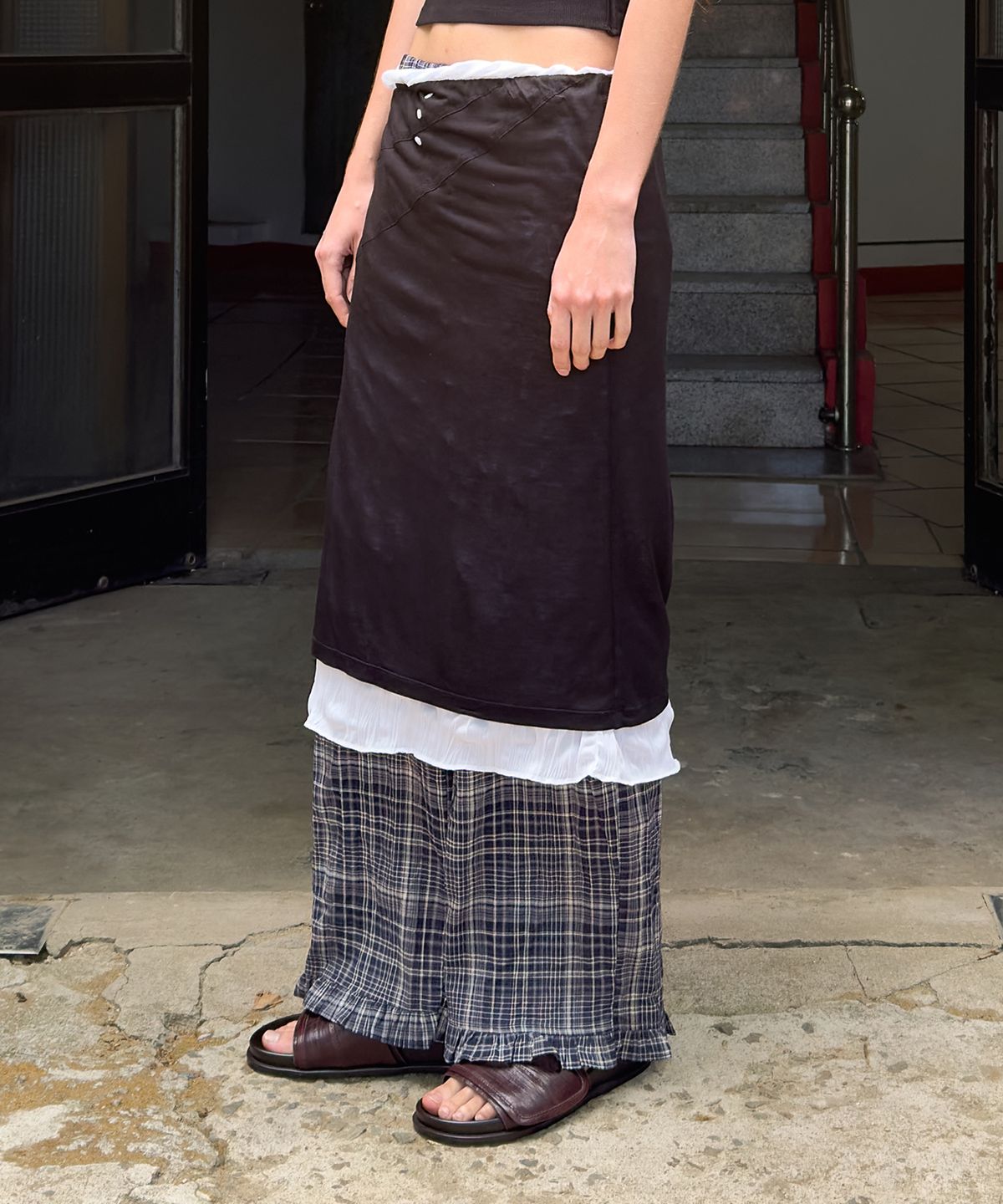 다이애그널(DIAGONAL) WRINKLED SHEER SKIRT (black)