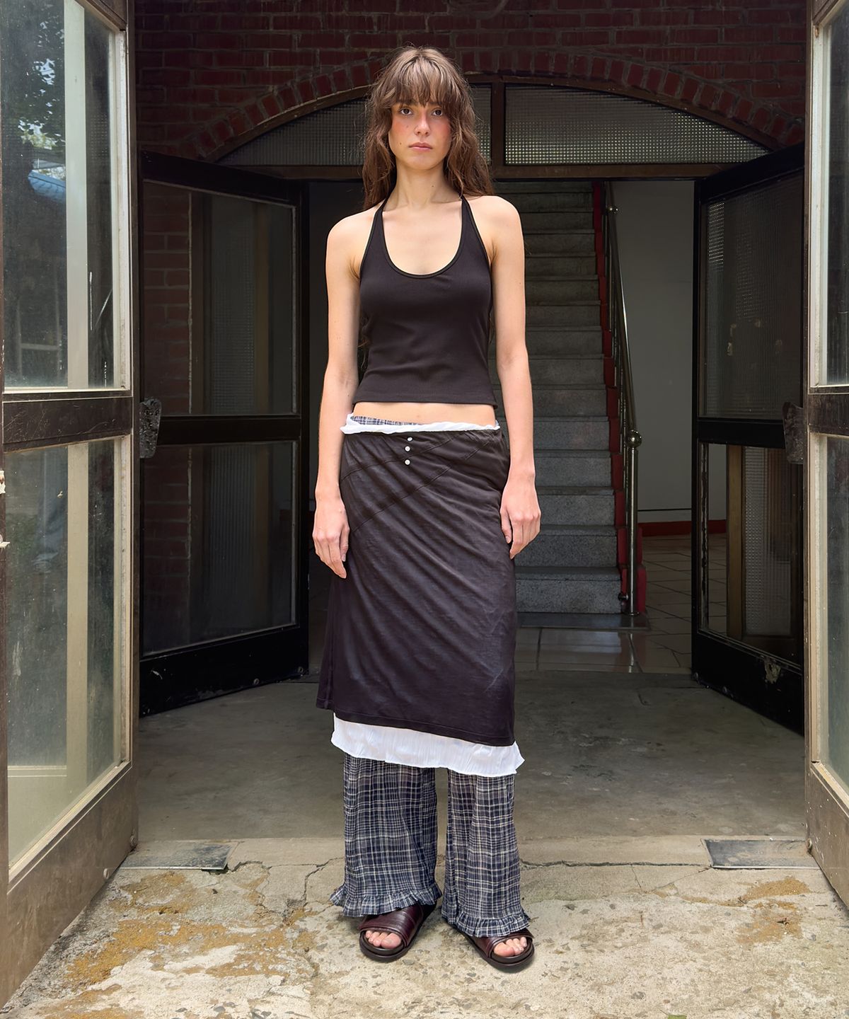 다이애그널(DIAGONAL) WRINKLED SHEER SKIRT (black)
