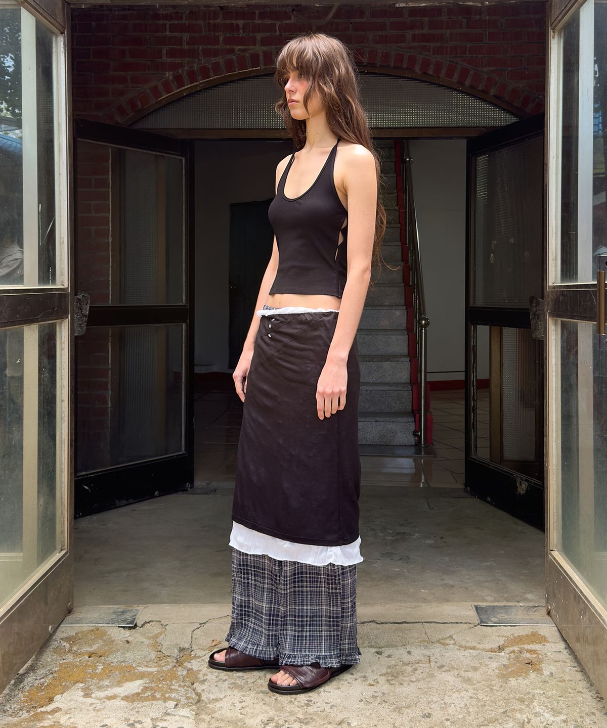 다이애그널(DIAGONAL) WRINKLED SHEER SKIRT (black)