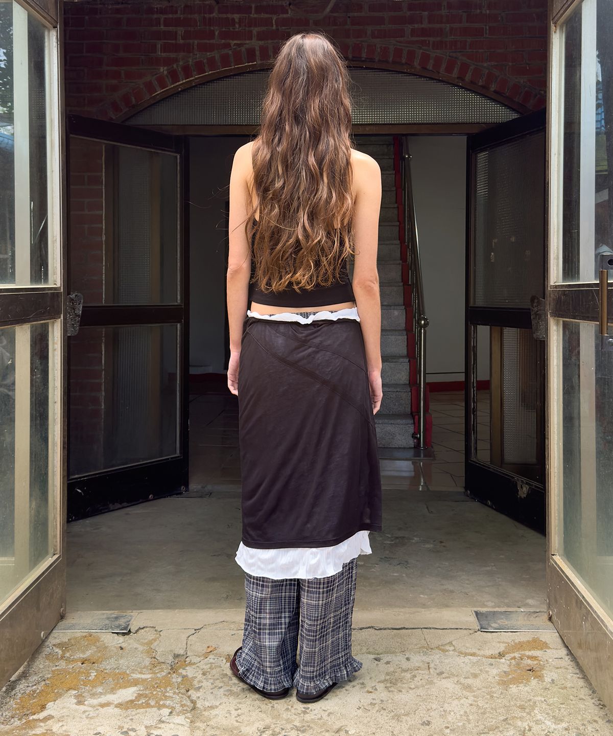 다이애그널(DIAGONAL) WRINKLED SHEER SKIRT (black)
