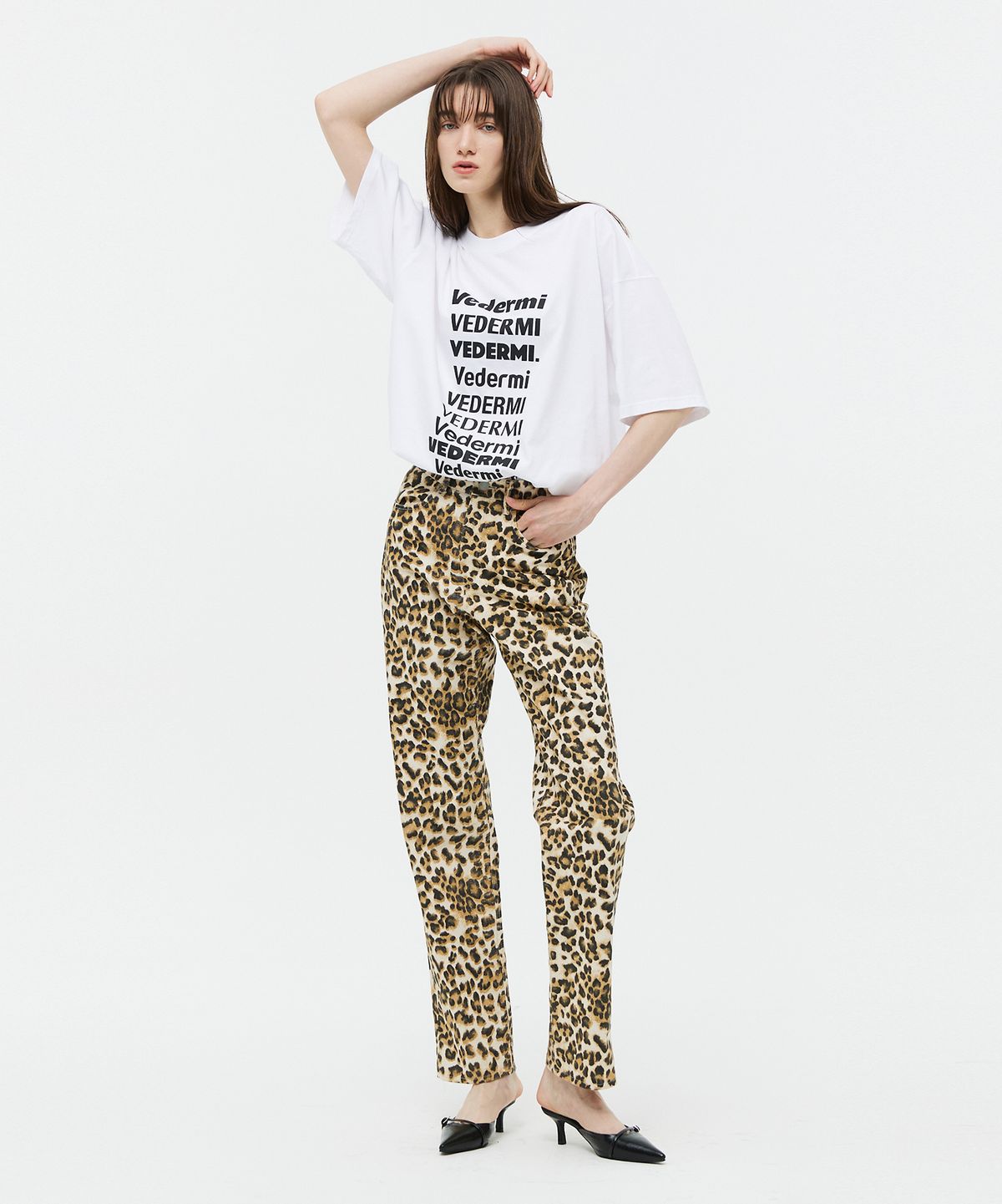베데르미(VEDERMI) leopard denim pants (straight fit)