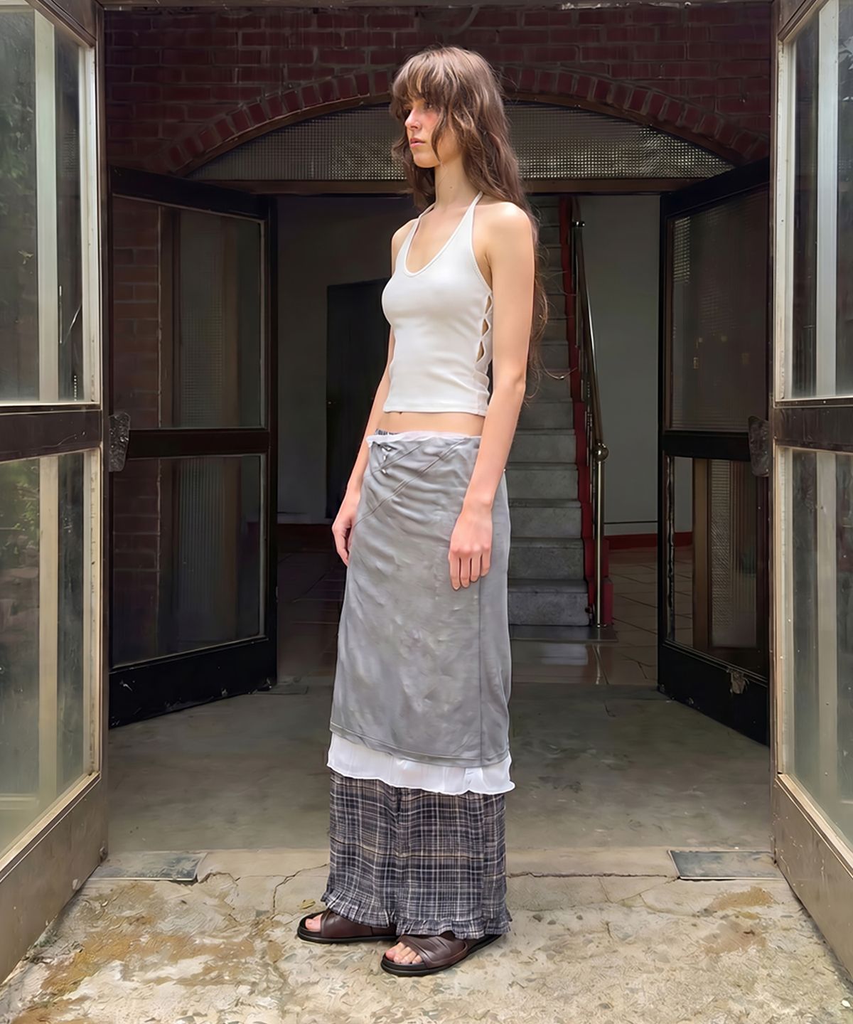 다이애그널(DIAGONAL) WRINKLED SHEER SKIRT (grey)