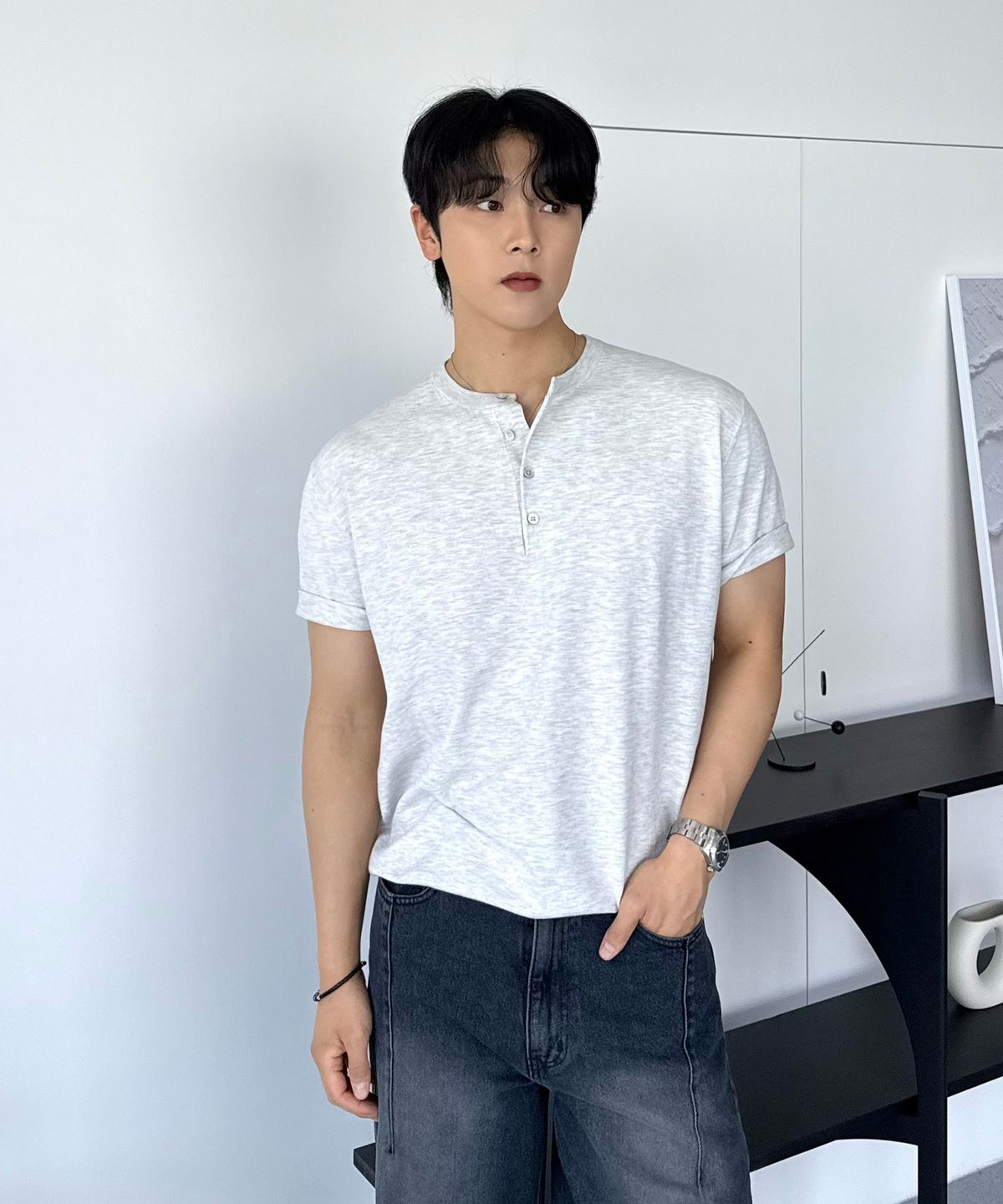 더니트컴퍼니(THEKNITCOMPANY) 실크 라이크 헨리넥 니트 5color