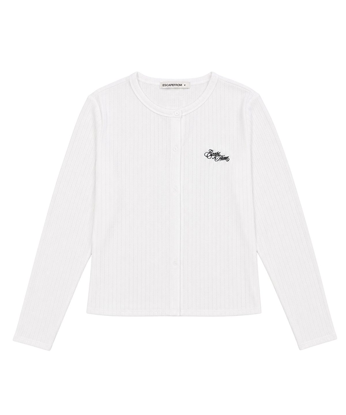 이스케이프프롬(ESCAPEFROM) [ESCF X 핫투데이] Embroidered Logo 펀칭 레이스 가디건 차콜