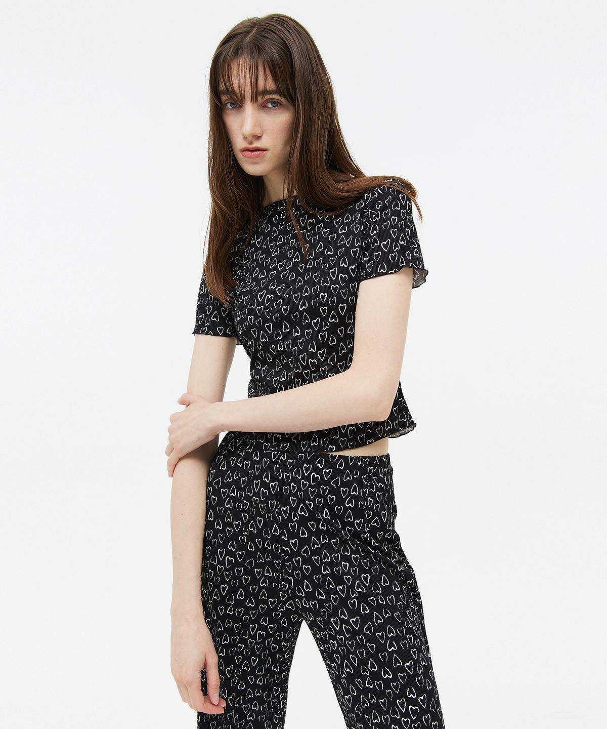 베데르미(VEDERMI) heart pattern knit top (half sleeve)