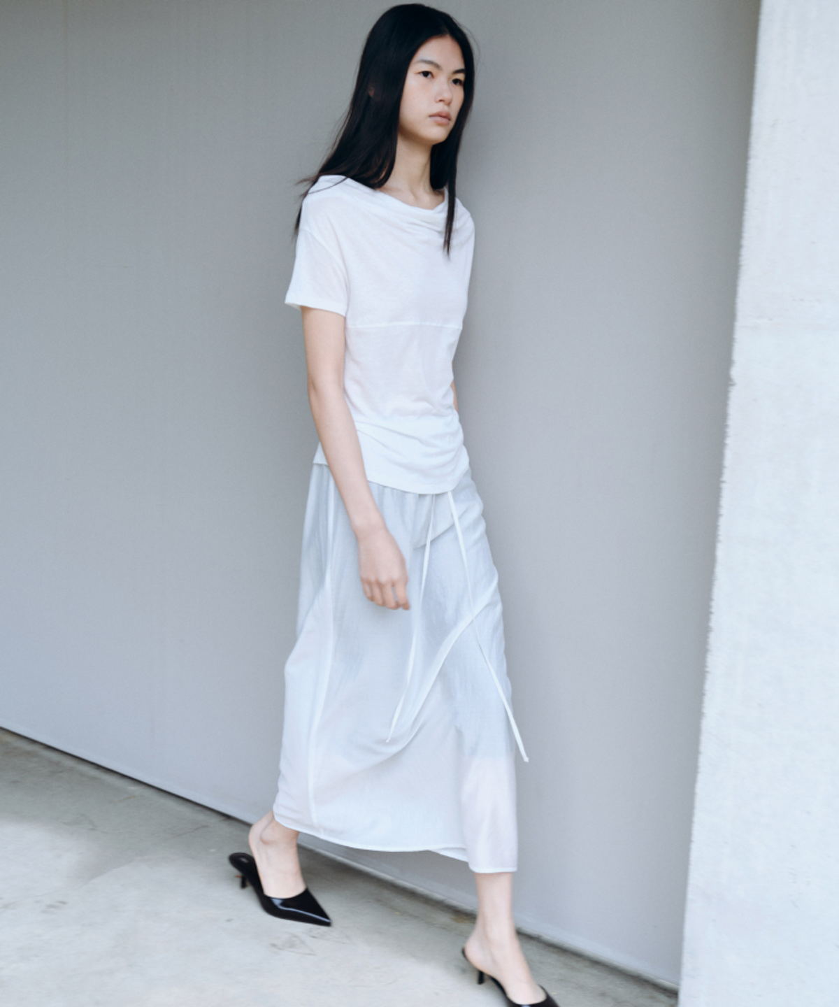 카셀(CACELE) SHEER LONG SKIRT, WHITE