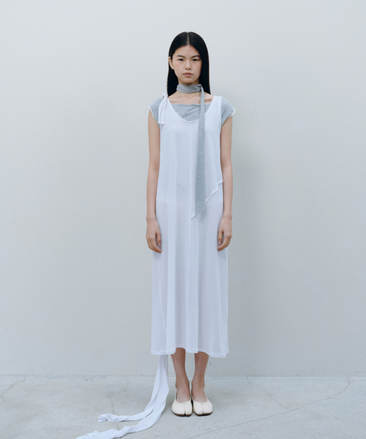 카셀(CACELE) 2WAY TIE SLEEVELESS DRESS, WHITE