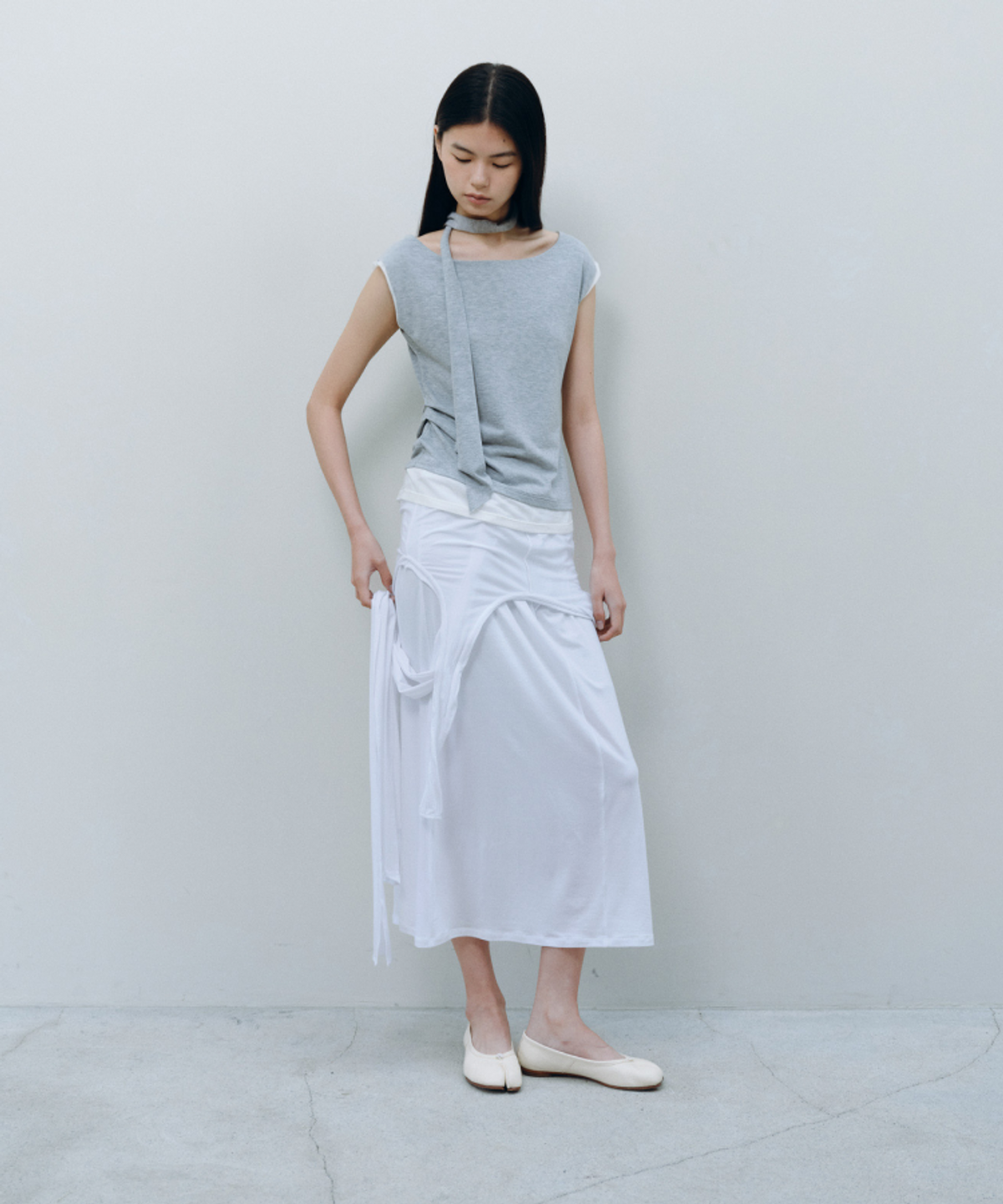 카셀(CACELE) 2WAY TIE SLEEVELESS DRESS, WHITE