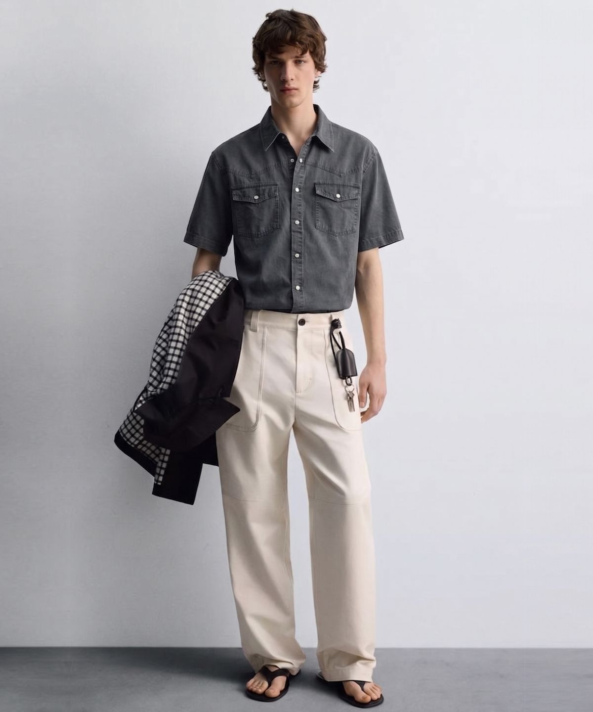 디 그랜드 마틴(DE GRAND MATIN) Western Snap Vintage Washed Short Sleeve Shirt (Charcoal)