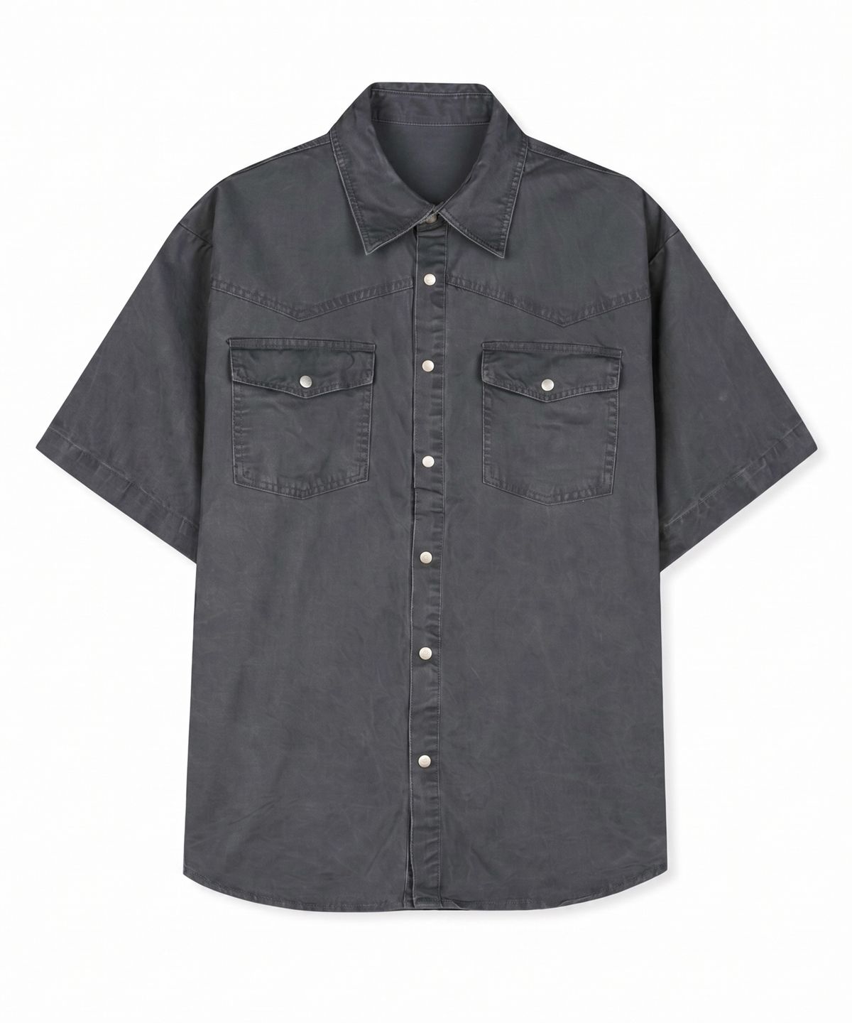 디 그랜드 마틴(DE GRAND MATIN) Western Snap Vintage Washed Short Sleeve Shirt (Charcoal)